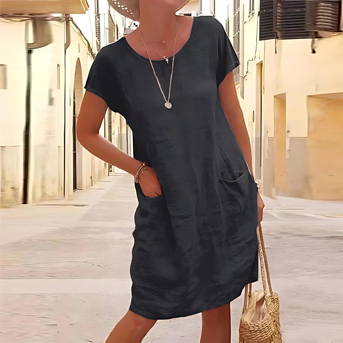 Elliana – Crew Neck Short Sleeve Shift Dress