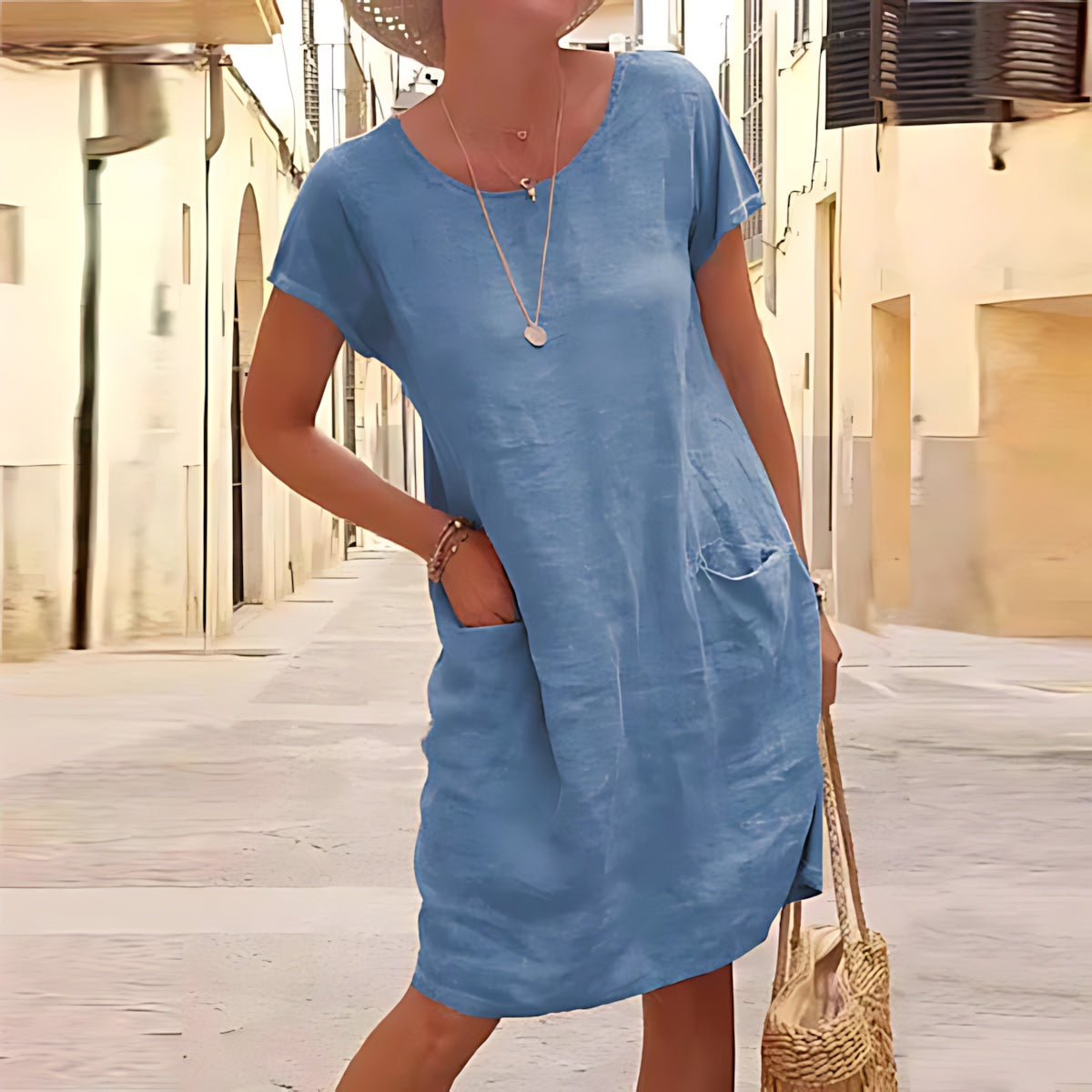 Elliana – Crew Neck Short Sleeve Shift Dress