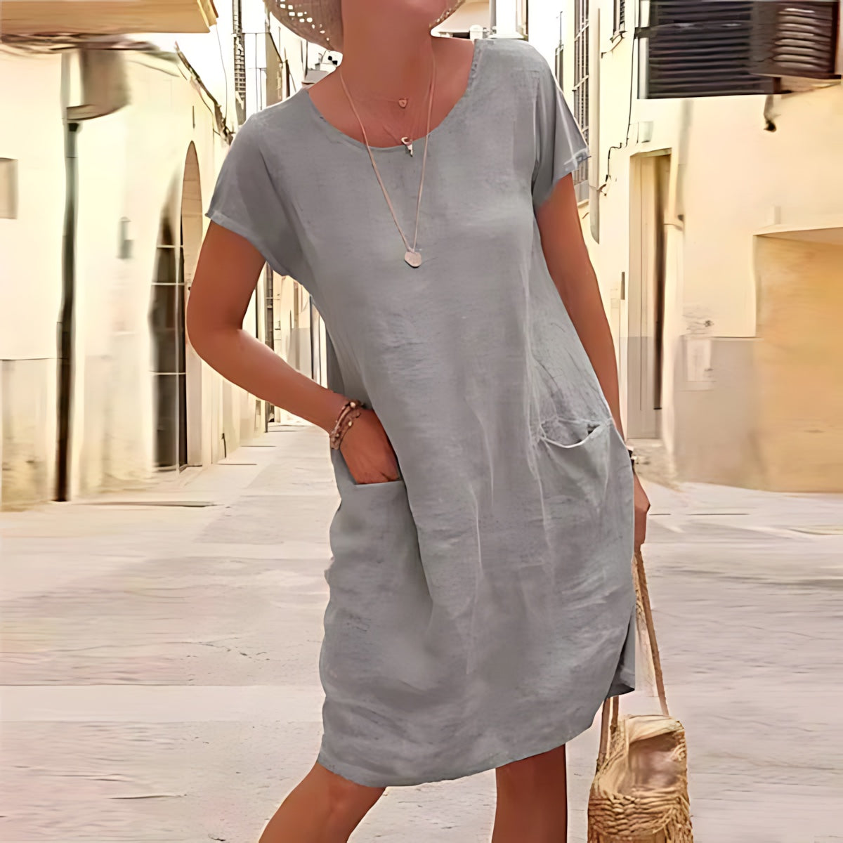 Elliana – Crew Neck Short Sleeve Shift Dress