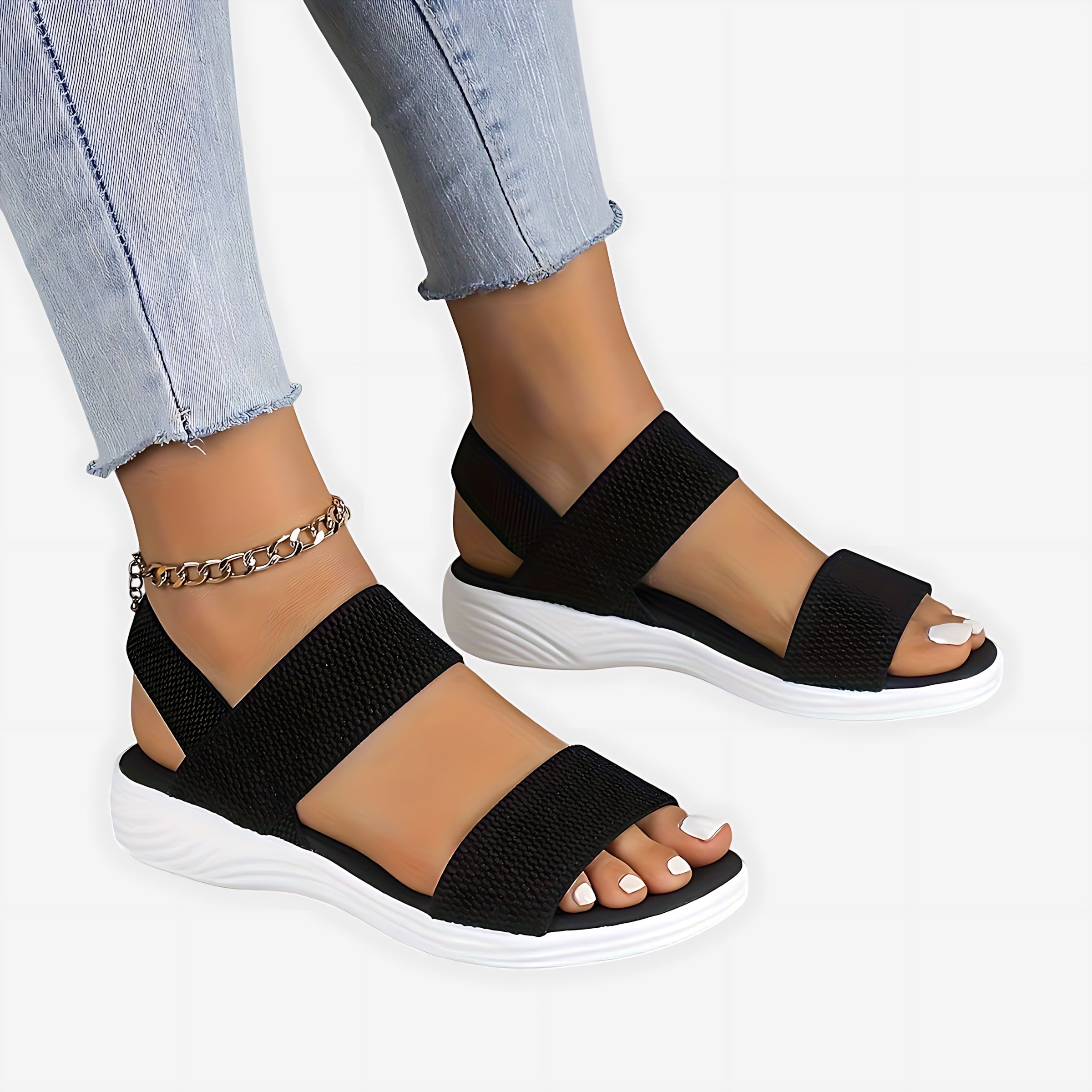 Elliana – Elastic Double Strap Flat Sandals