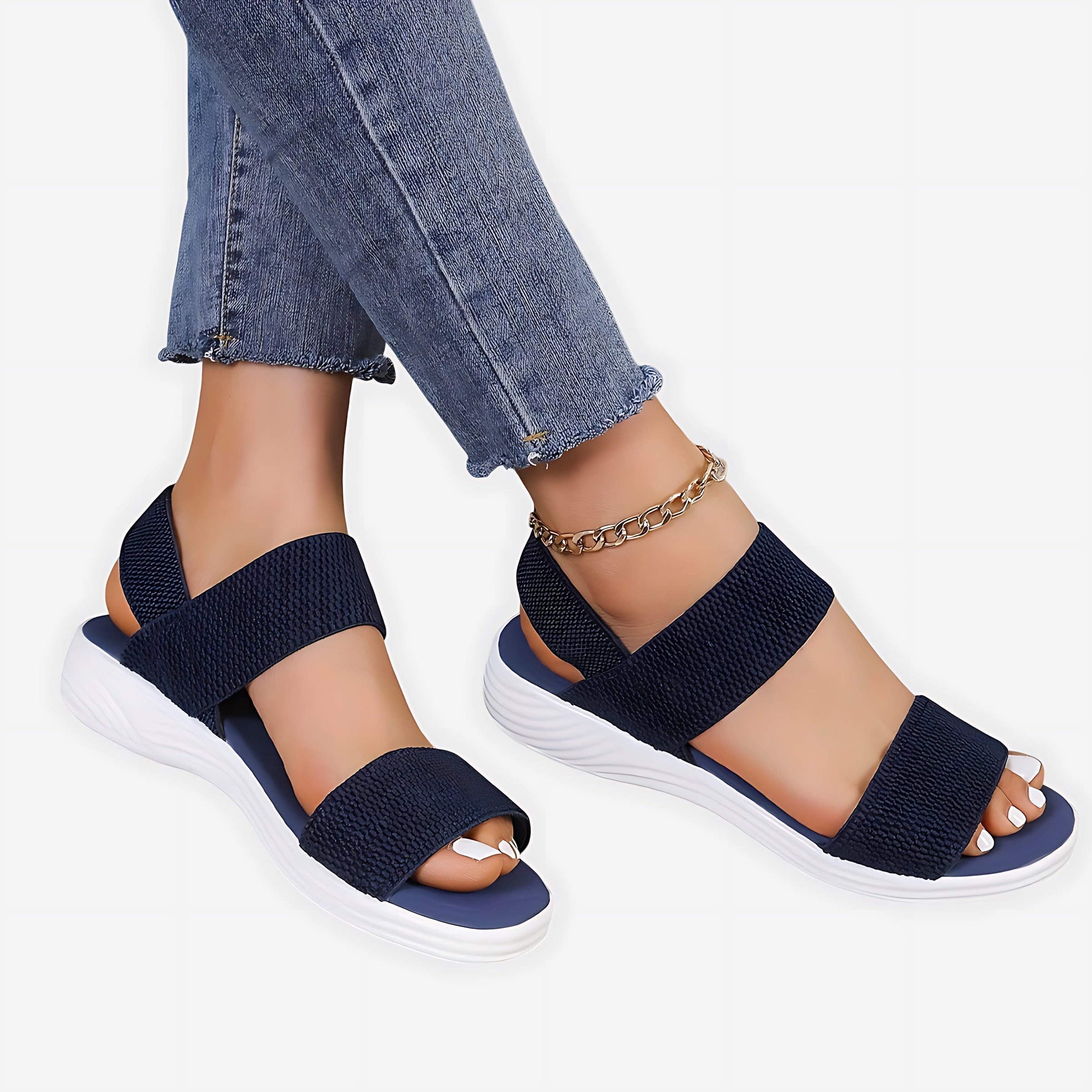 Elliana – Elastic Double Strap Flat Sandals