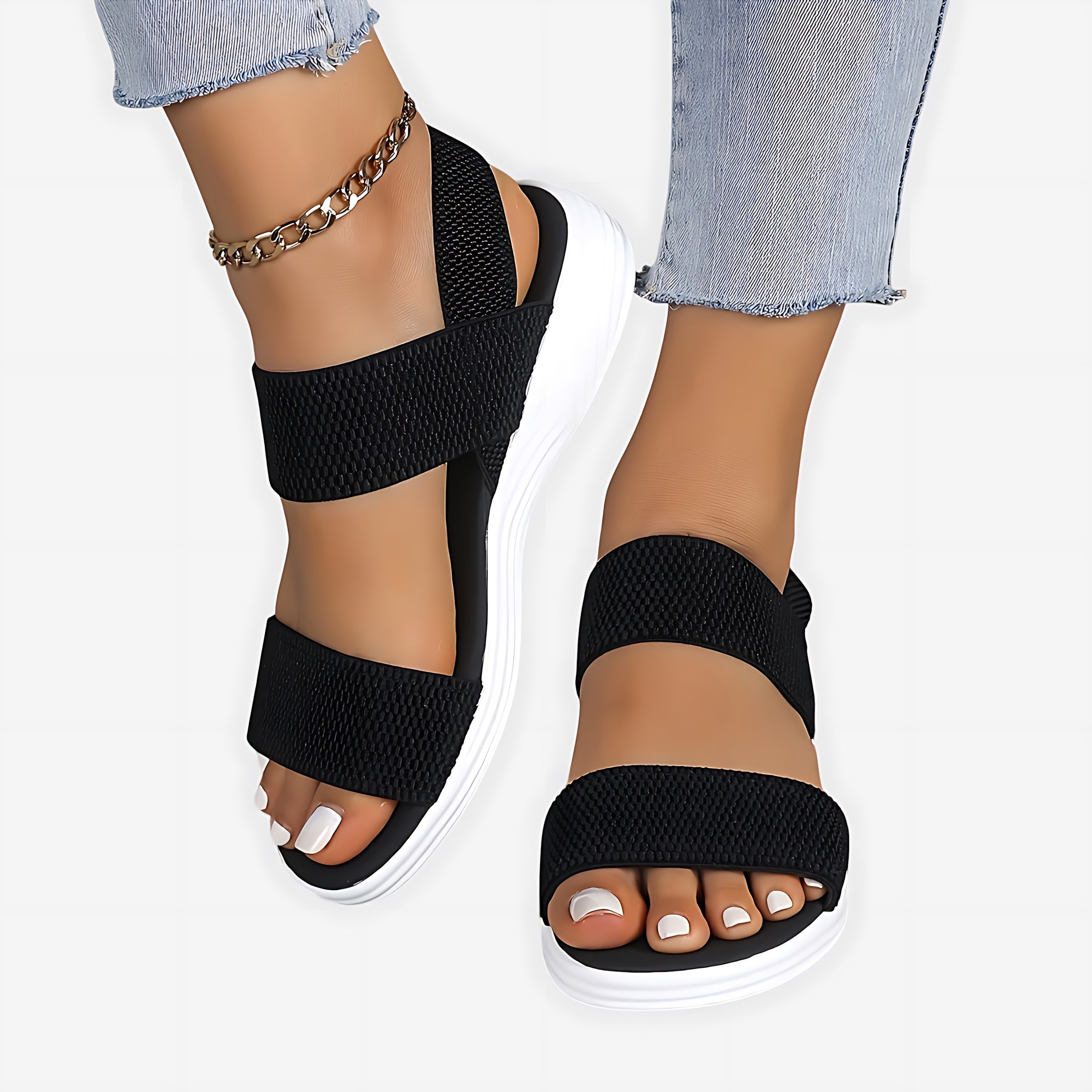 Elliana – Elastic Double Strap Flat Sandals