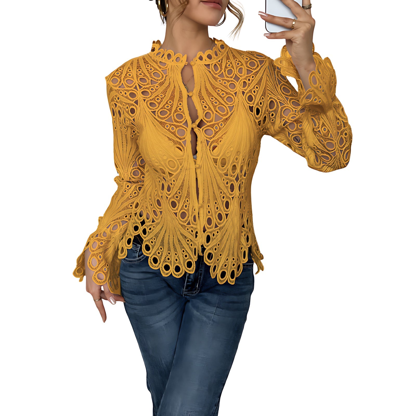 Ellie – Crochet Lace Long Sleeve Top