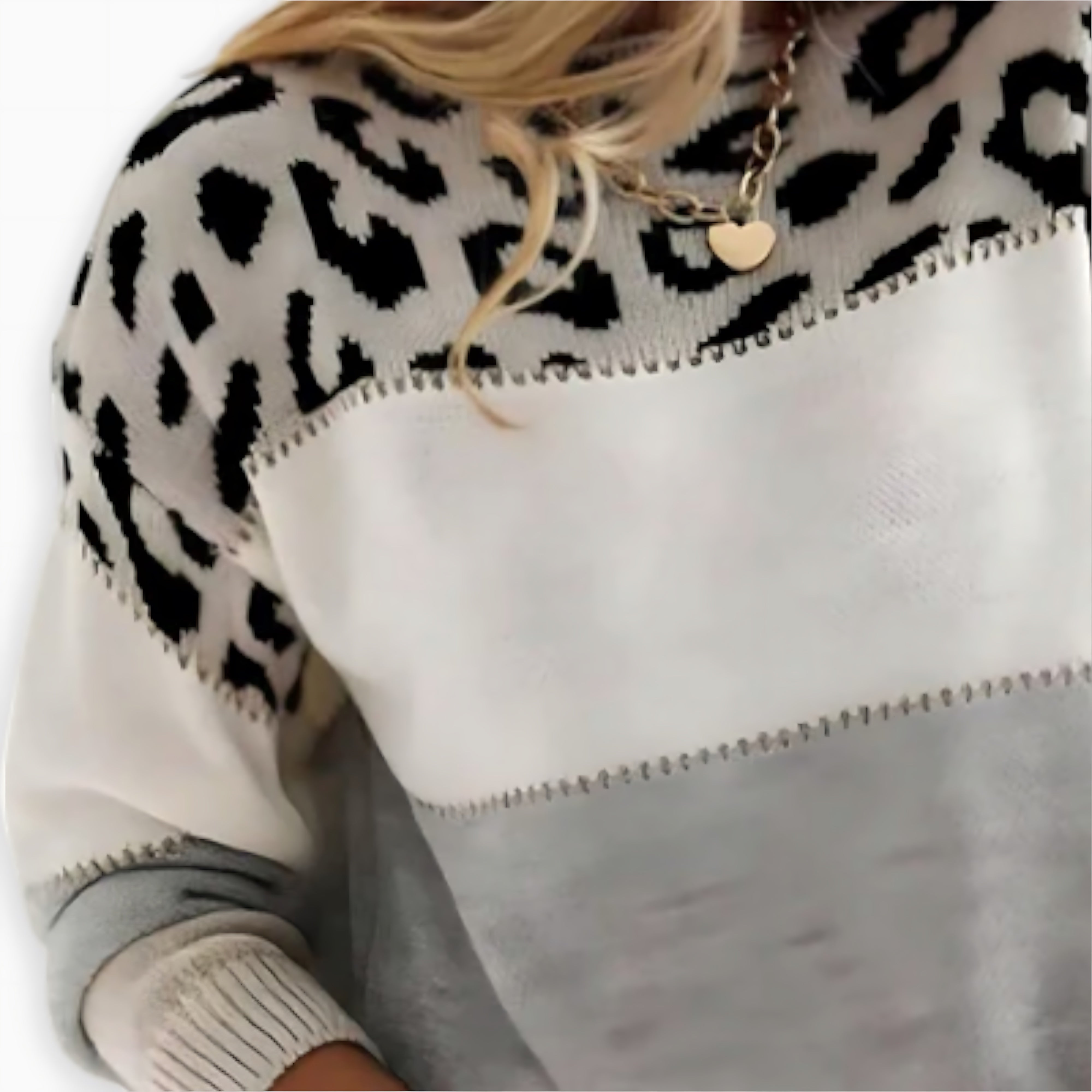 Ellie – Leopard Print Color Block Knit Sweater