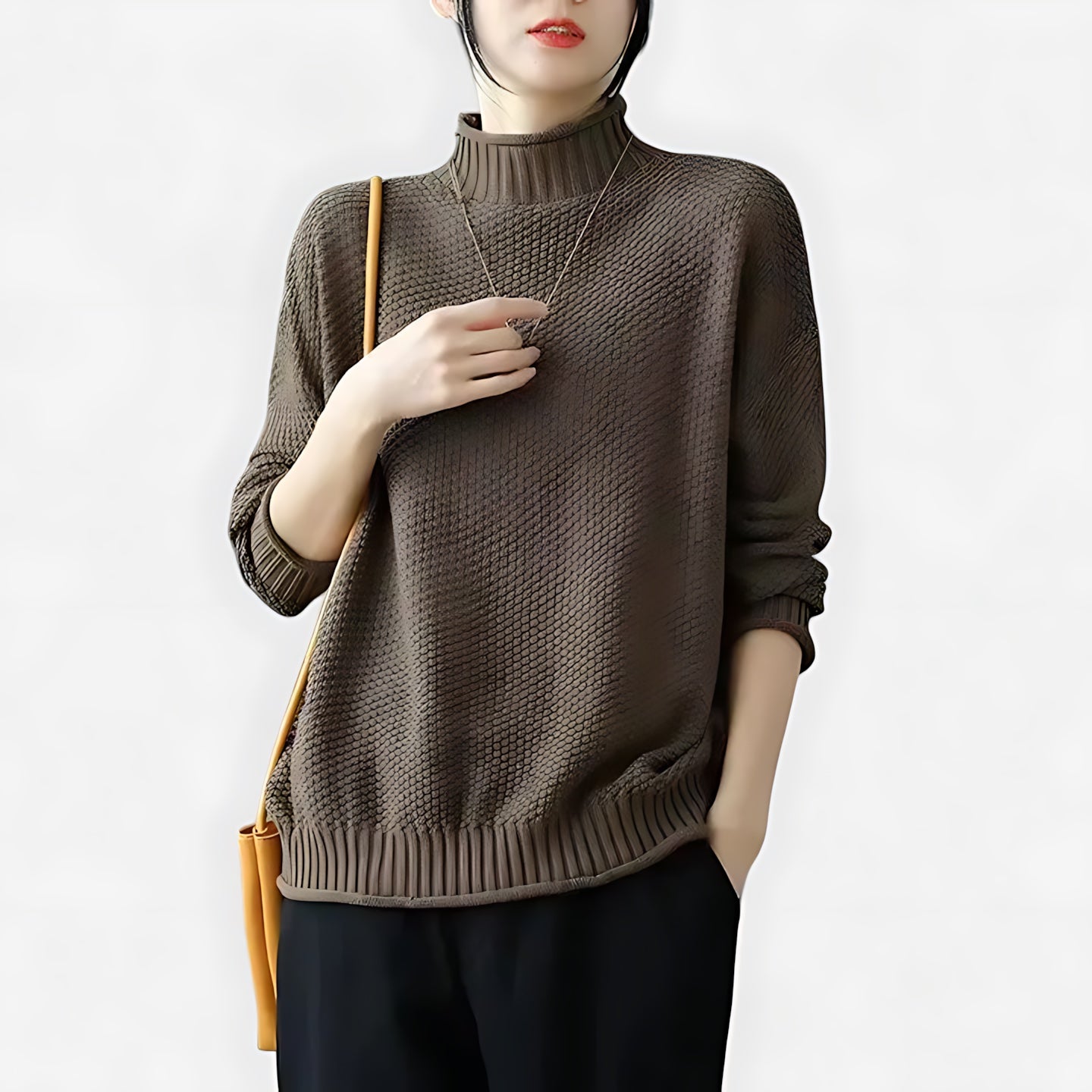 Ellie – Mock Neck Draped Knit Sweater