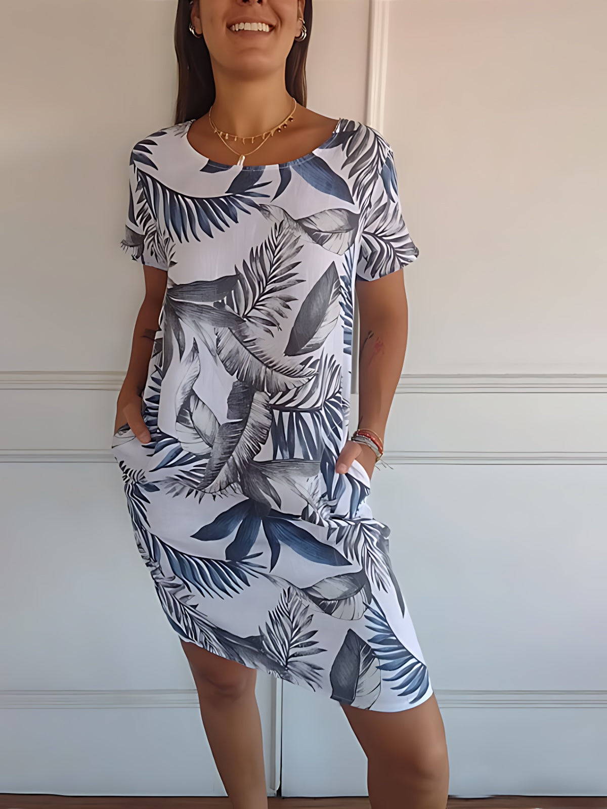 Eloise – Botanical Print Cap Sleeve Shift Midi Dress