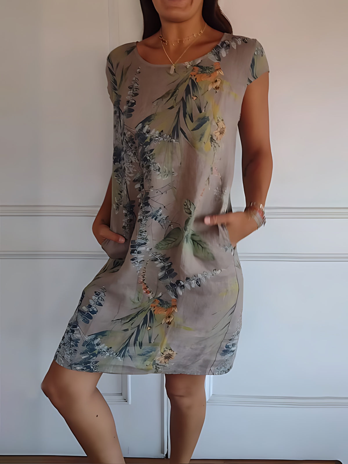 Eloise – Botanical Print Cap Sleeve Shift Midi Dress