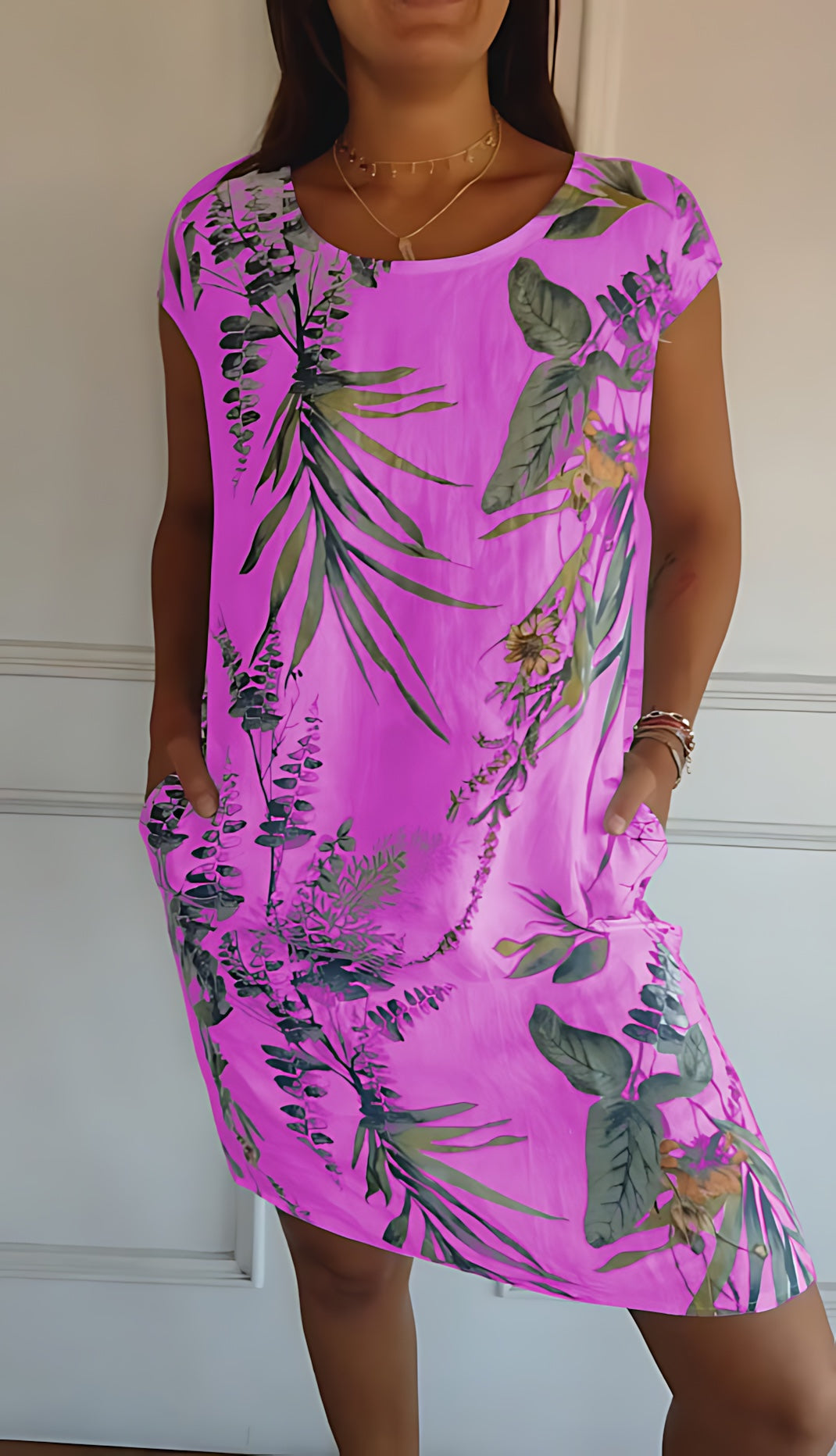 Eloise – Botanical Print Cap Sleeve Shift Midi Dress