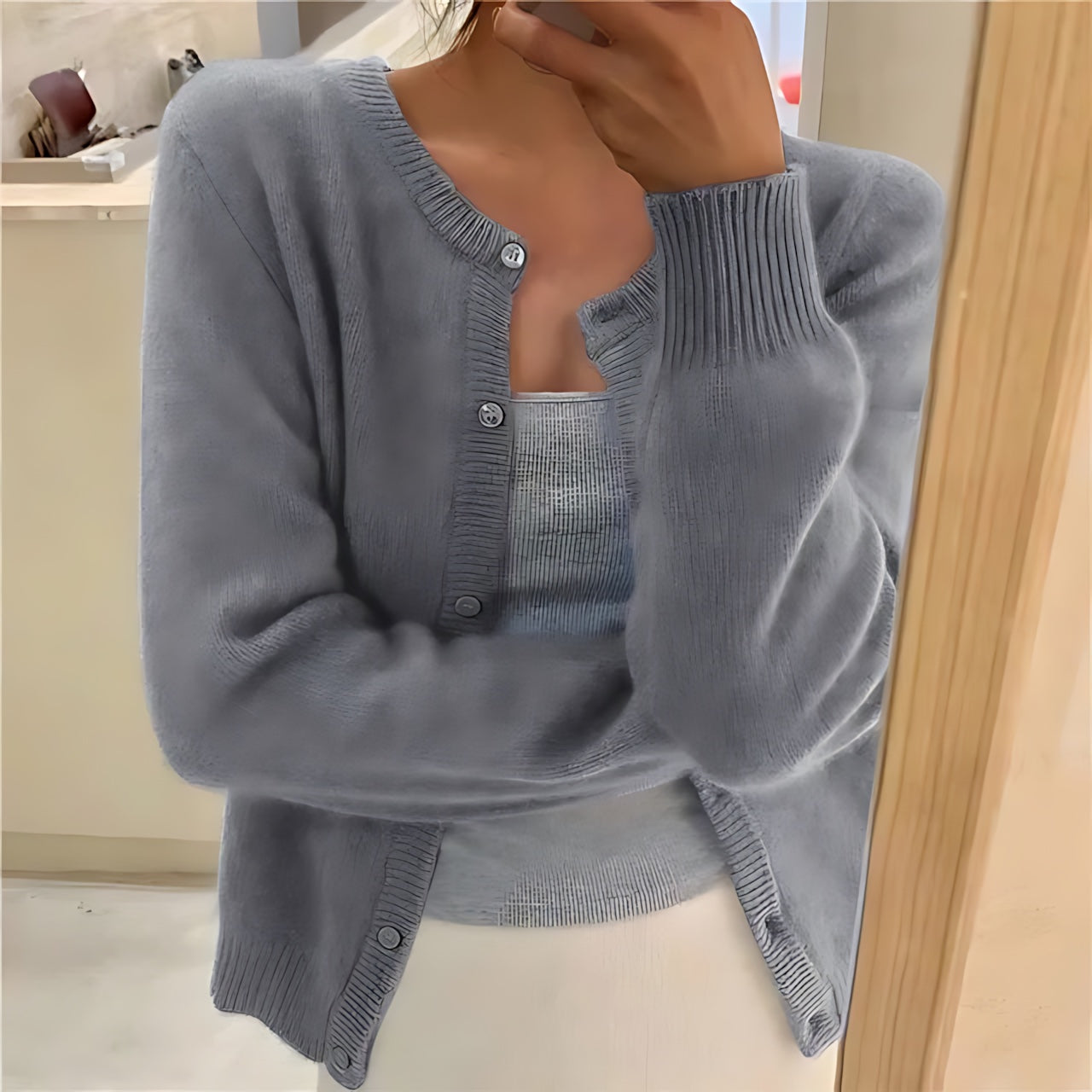 Eloise – Cropped Fuzzy Knit Cardigan