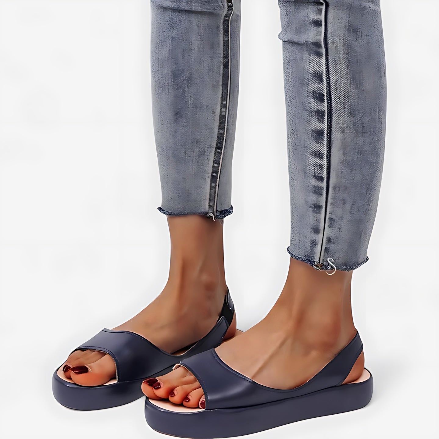 Eloise – Cross Strap Low Wedge Slide Sandals