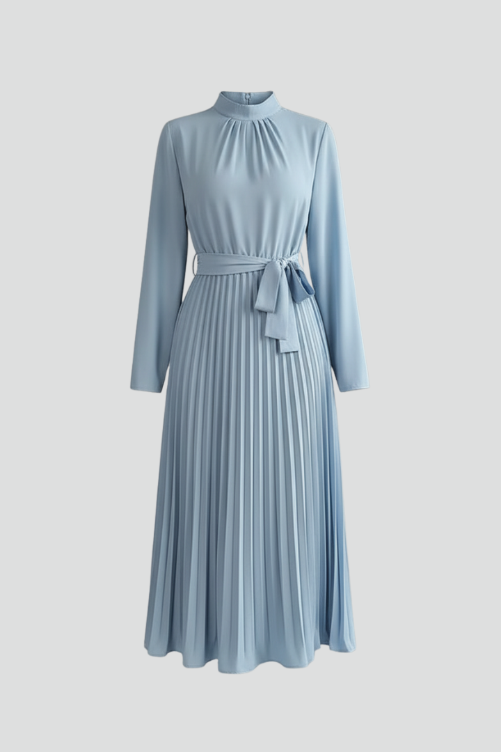 Diana – Mock Neck Long Sleeve Pleated Midi Dress