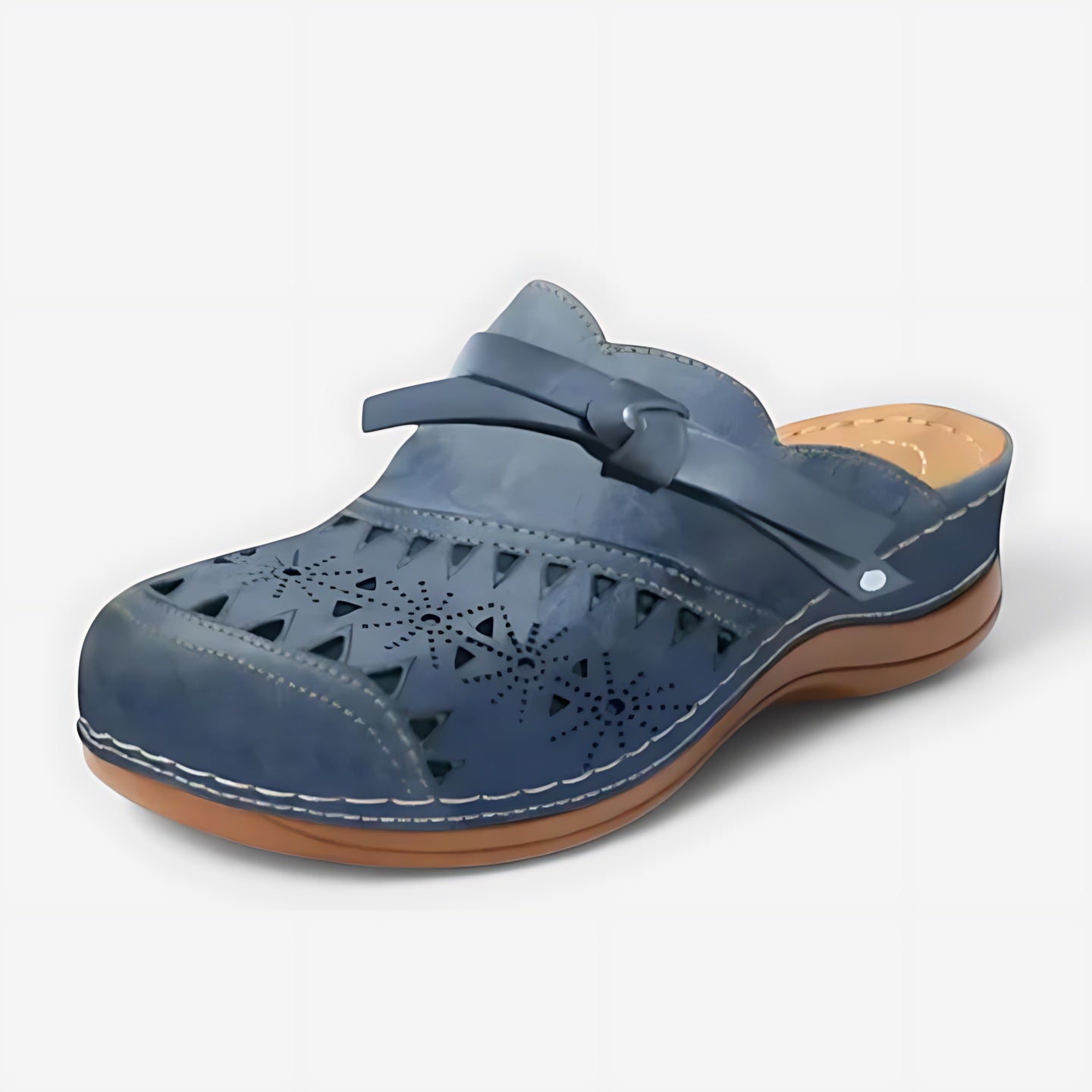 Emilia – Bow Perforated Closed Toe Mules