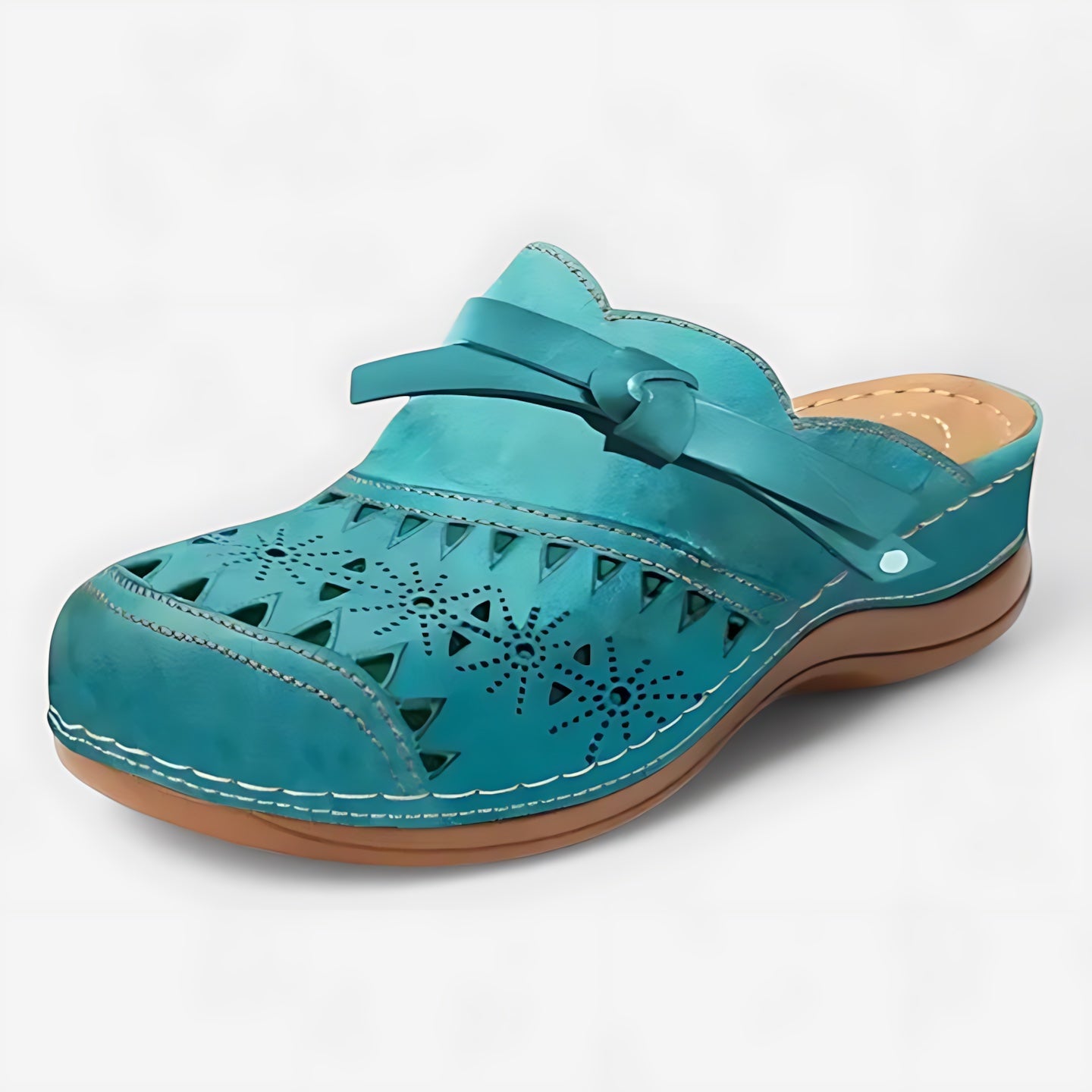 Emilia – Bow Perforated Closed Toe Mules