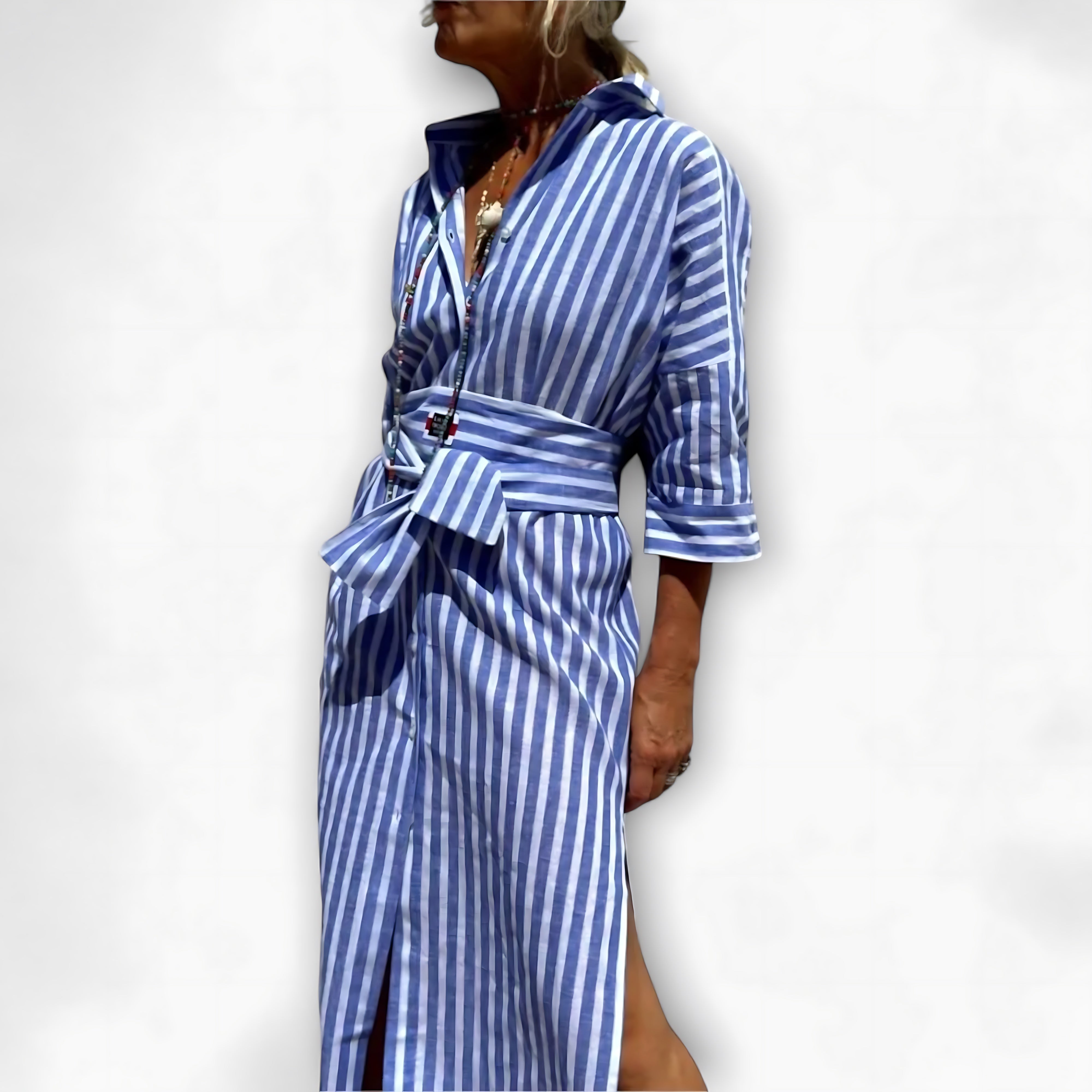 Emilia – Collared Long Sleeve Midi Shirt Dress