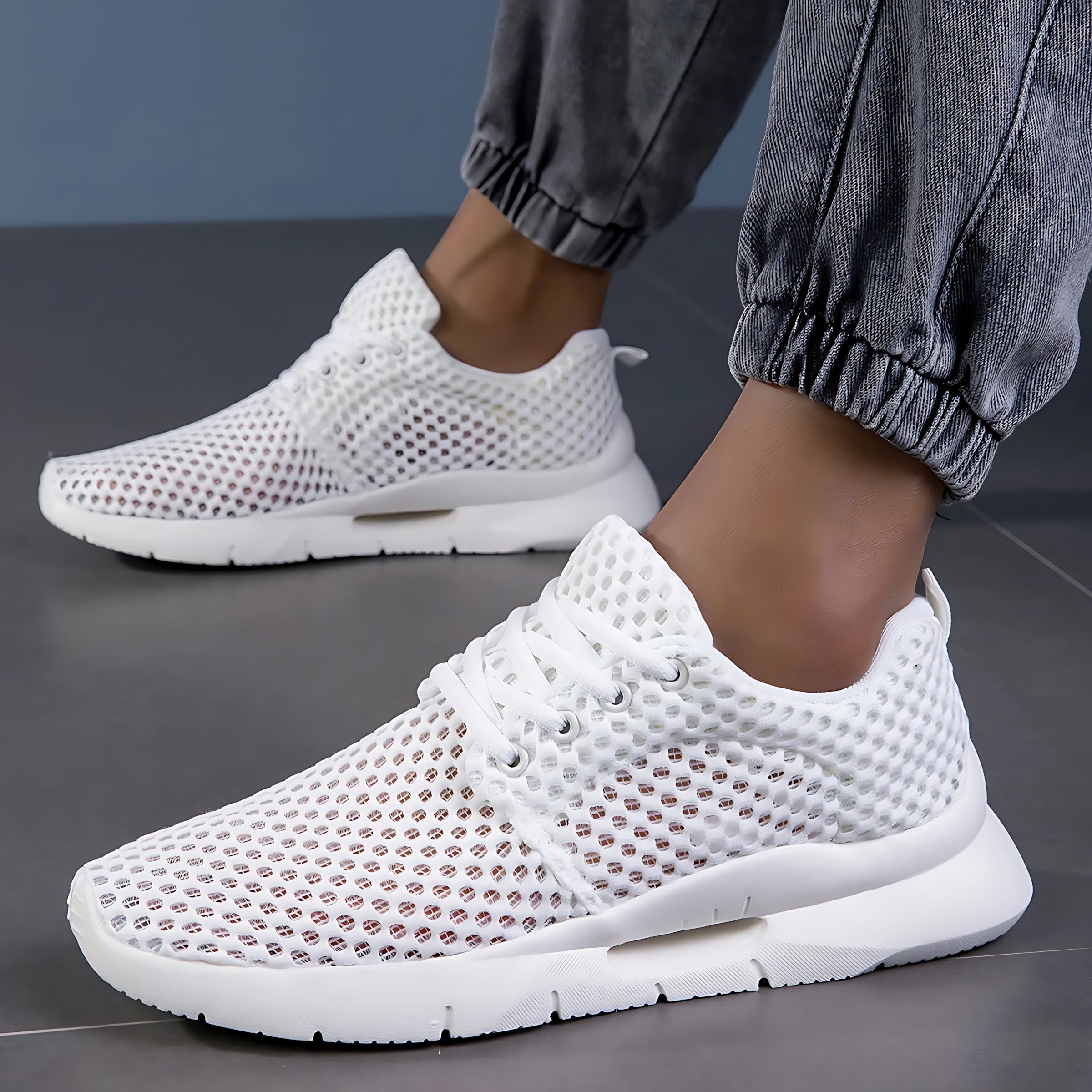 Emily – Breathable Mesh Lace Up Walking Sneakers