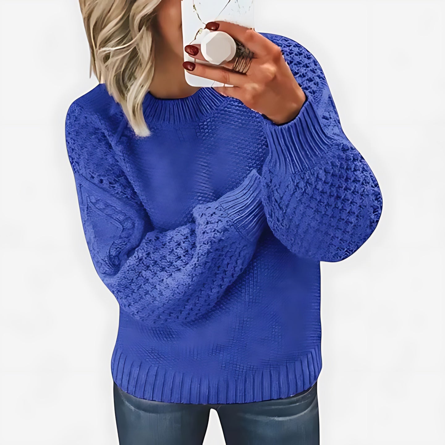 Emily – Chunky Waffle Knit Crew Neck Sweater
