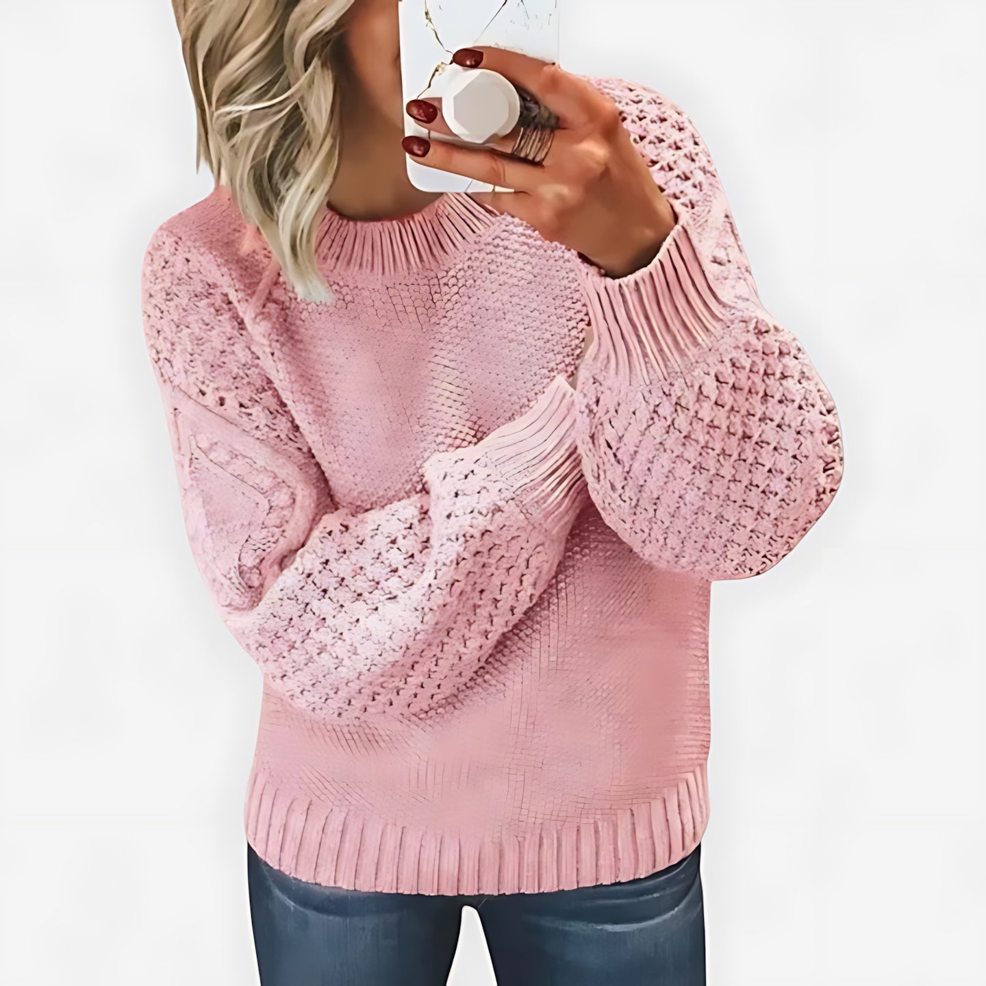 Emily – Chunky Waffle Knit Crew Neck Sweater