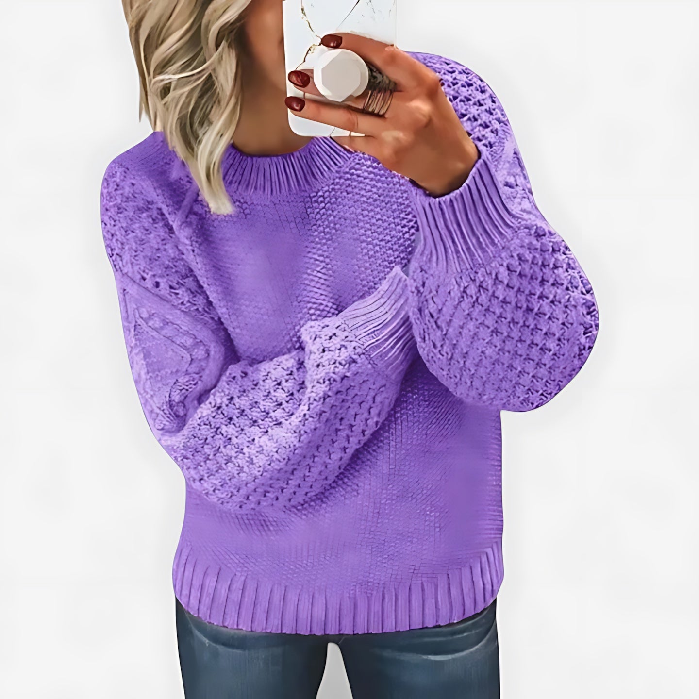 Emily – Chunky Waffle Knit Crew Neck Sweater