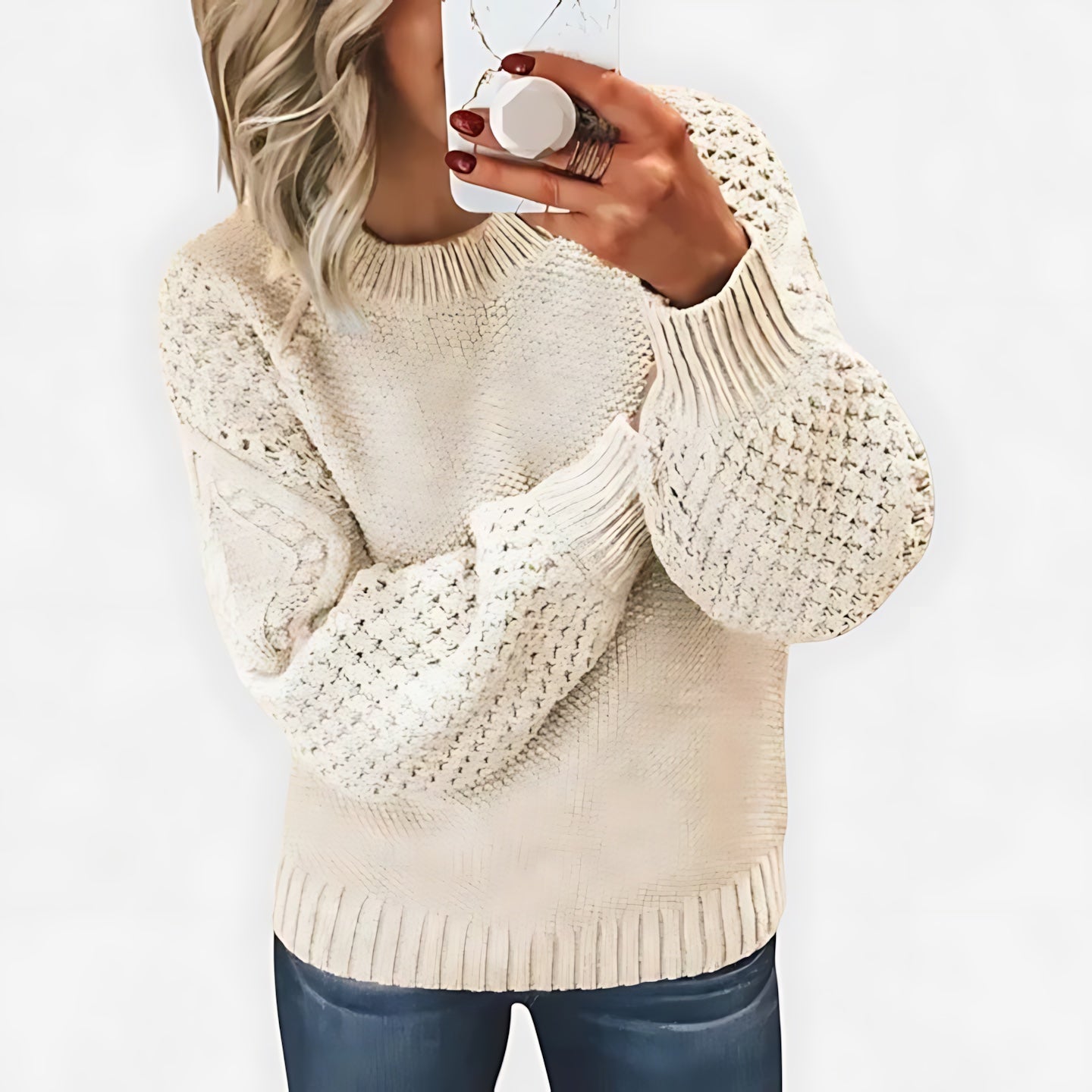 Emily – Chunky Waffle Knit Crew Neck Sweater