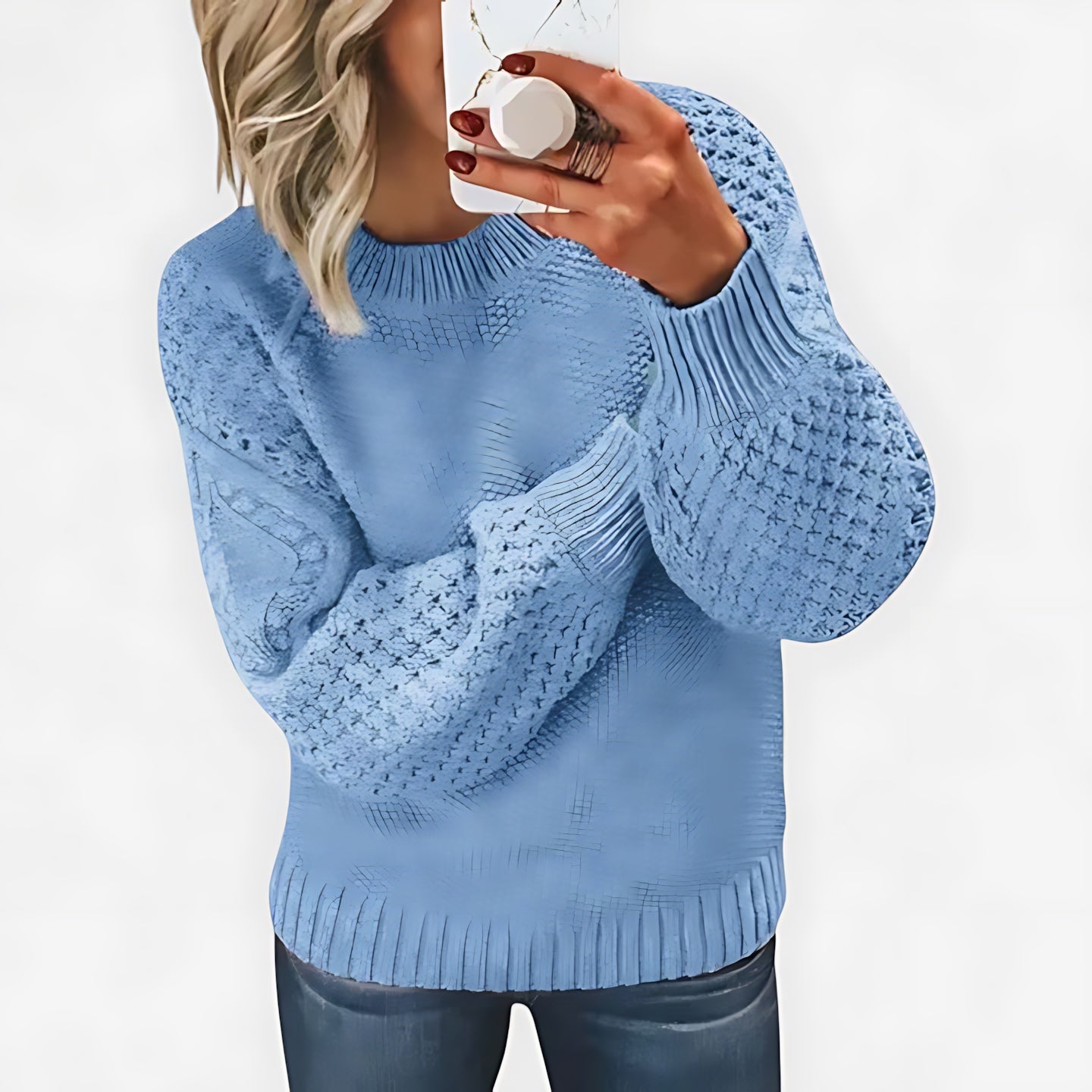 Emily – Chunky Waffle Knit Crew Neck Sweater
