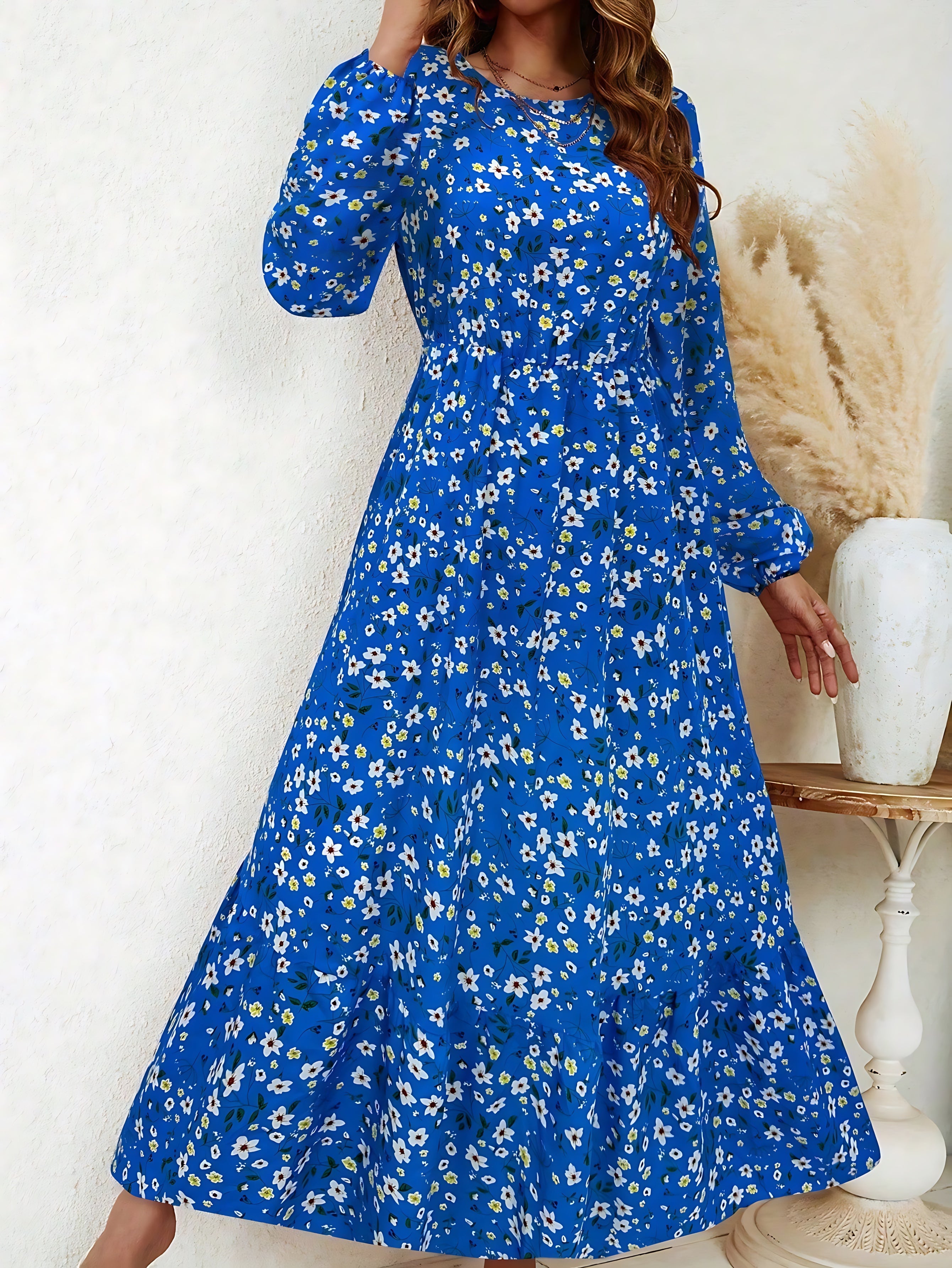 Emily – Floral Print Bishop Sleeve V Neck Maxi Dress