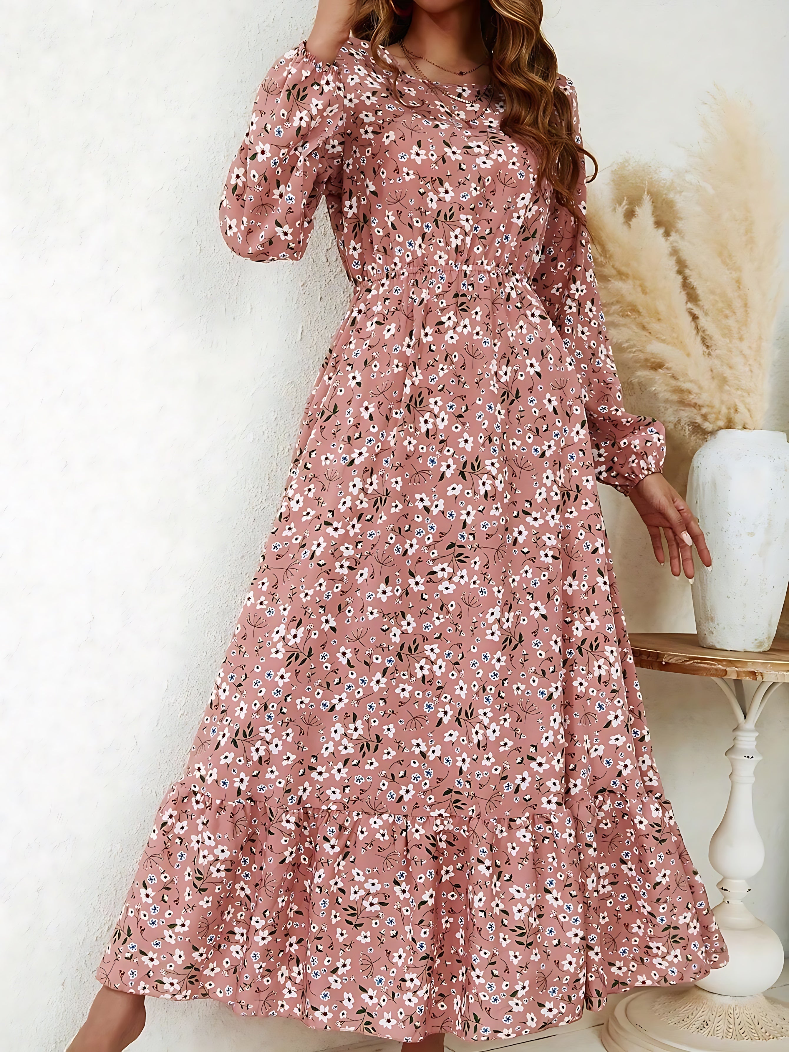 Emily – Floral Print Bishop Sleeve V Neck Maxi Dress
