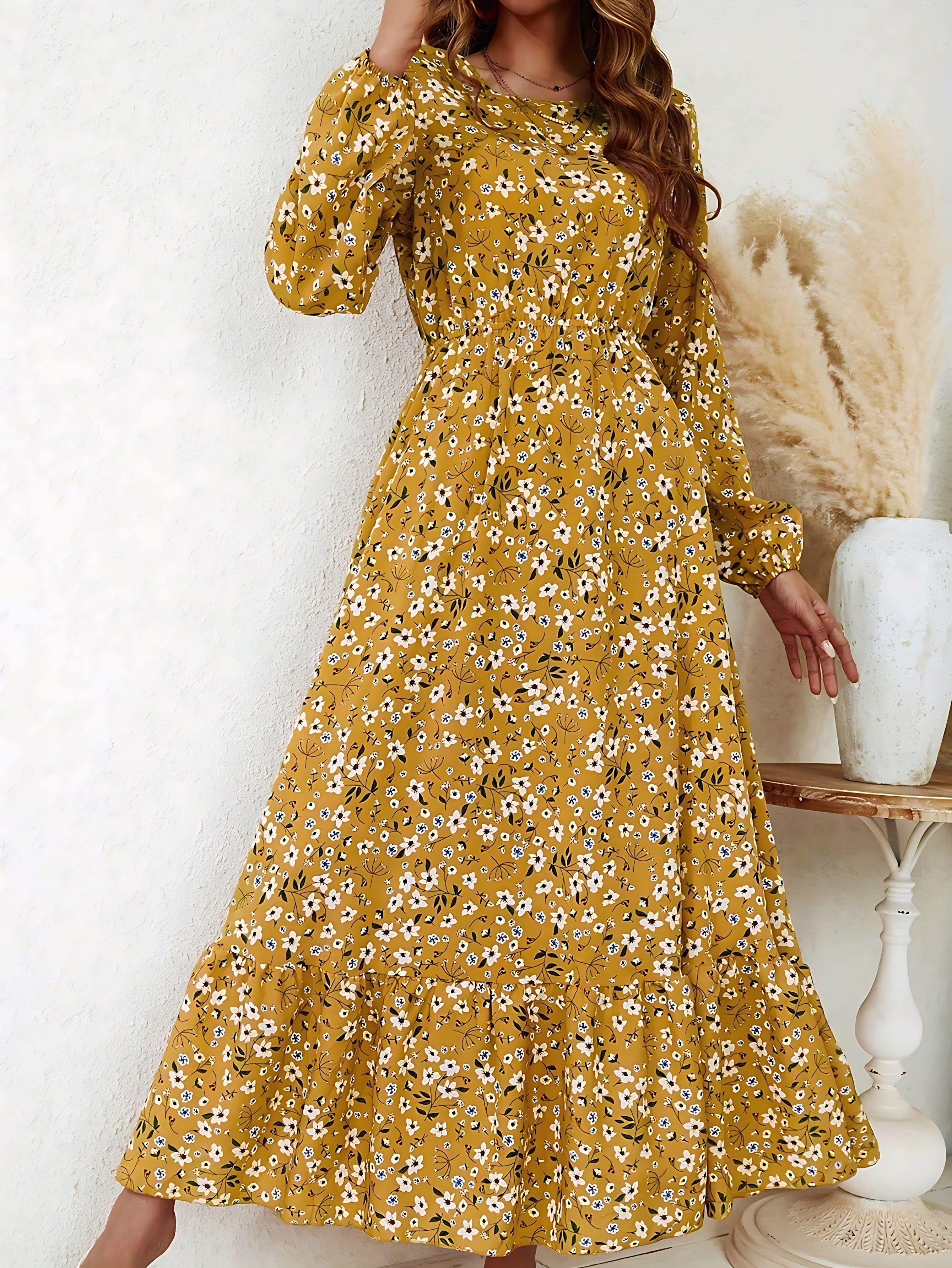Emily – Floral Print Bishop Sleeve V Neck Maxi Dress