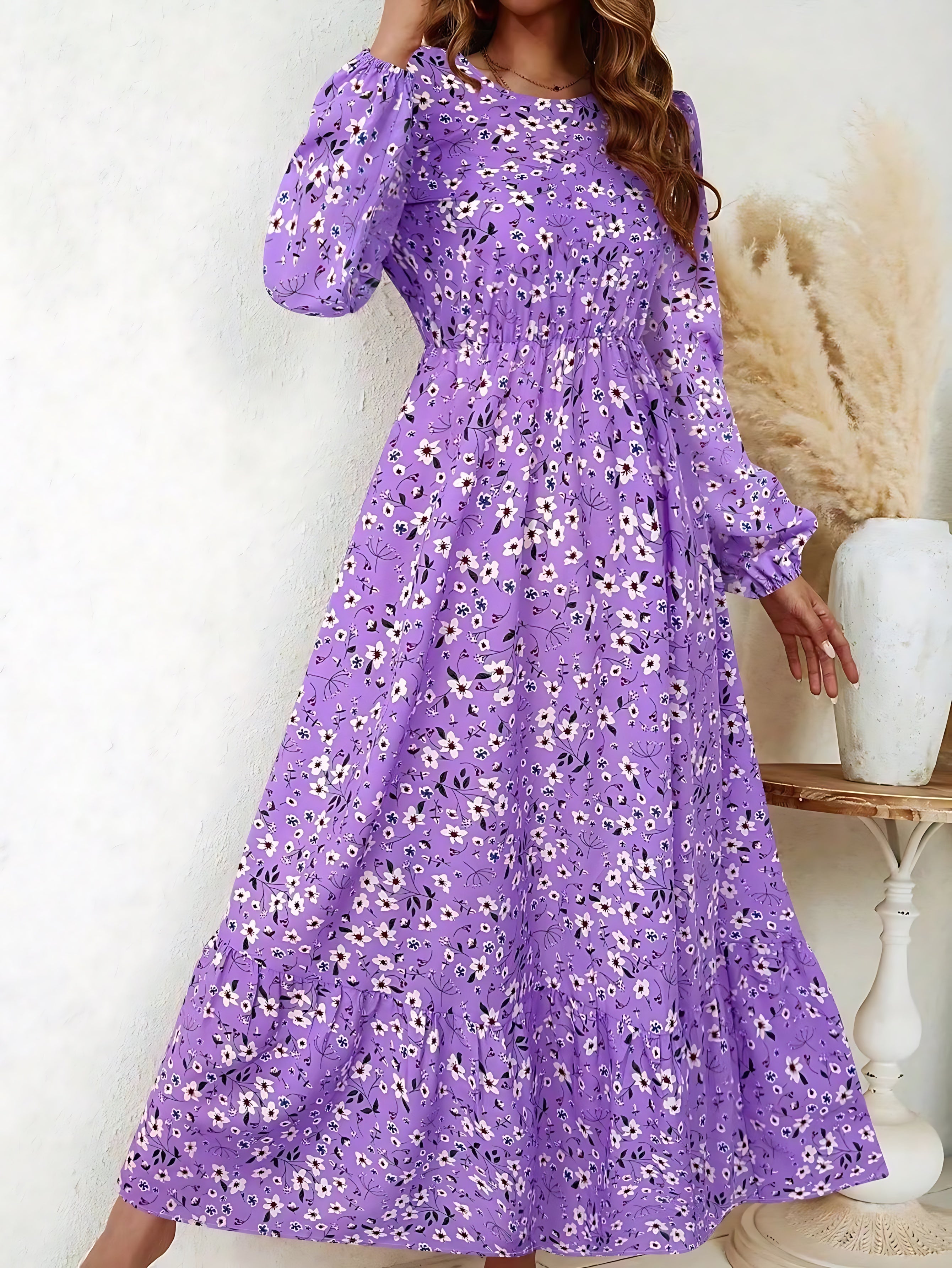 Emily – Floral Print Bishop Sleeve V Neck Maxi Dress