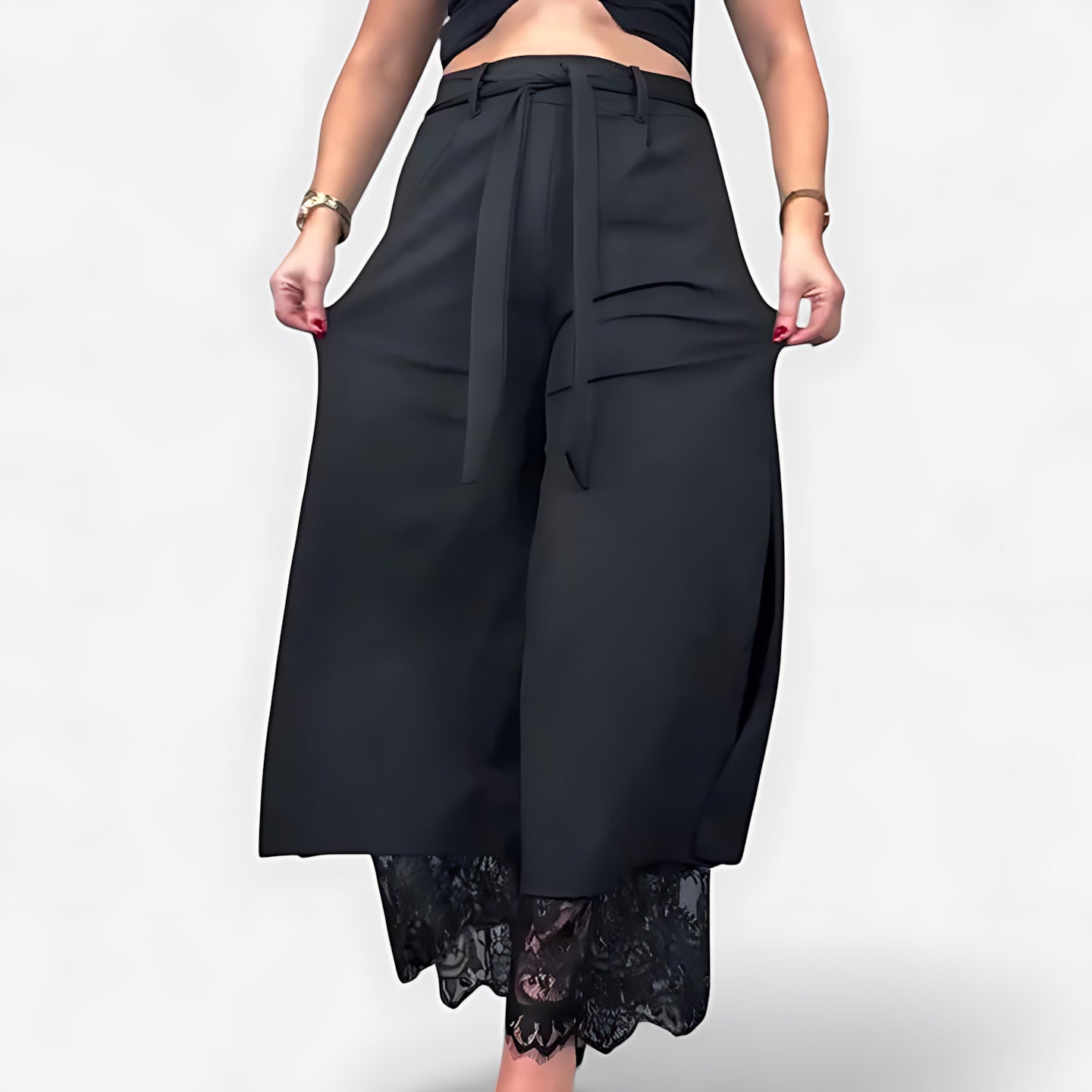 Emily – Lace Hem Wide Leg Pants
