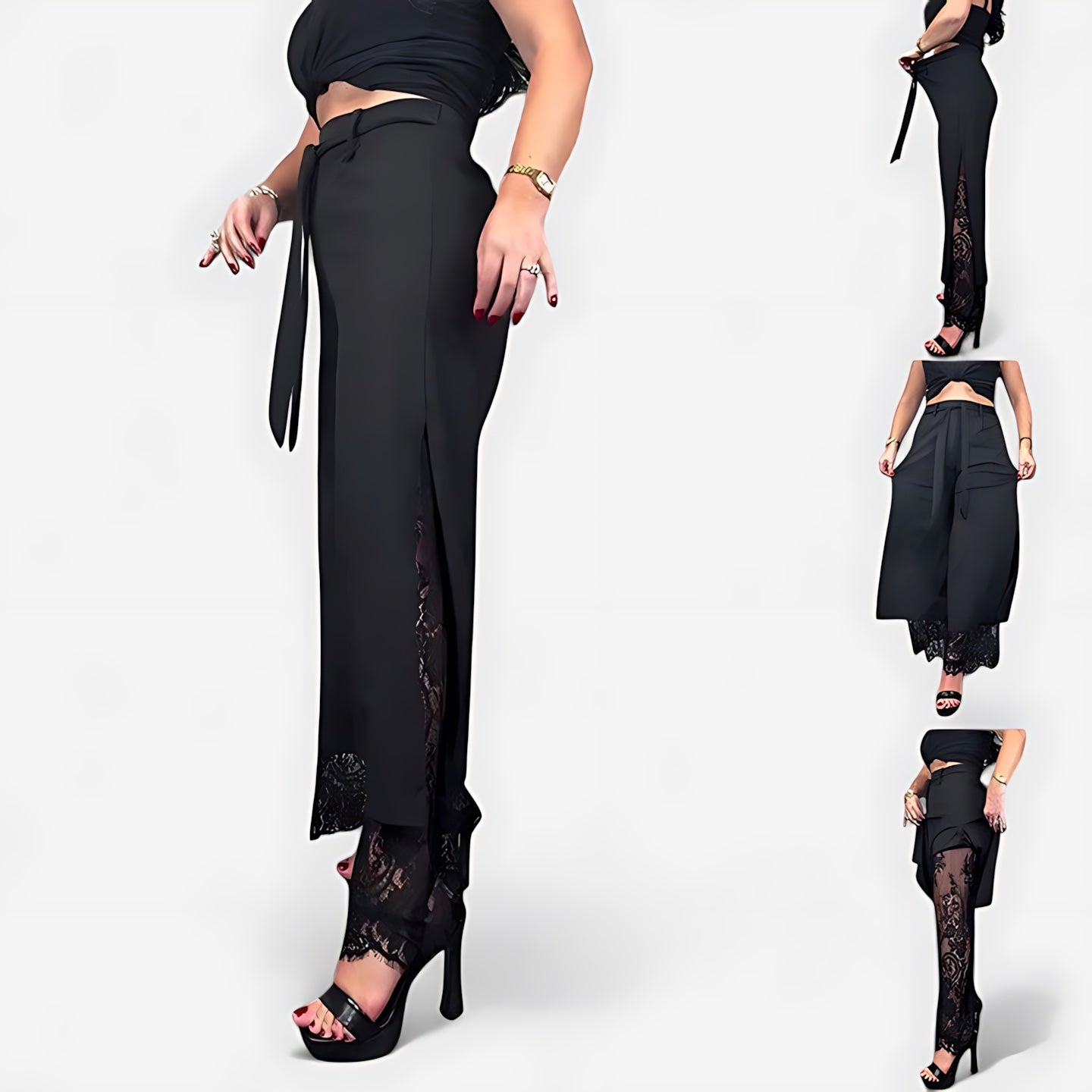Emily – Lace Hem Wide Leg Pants