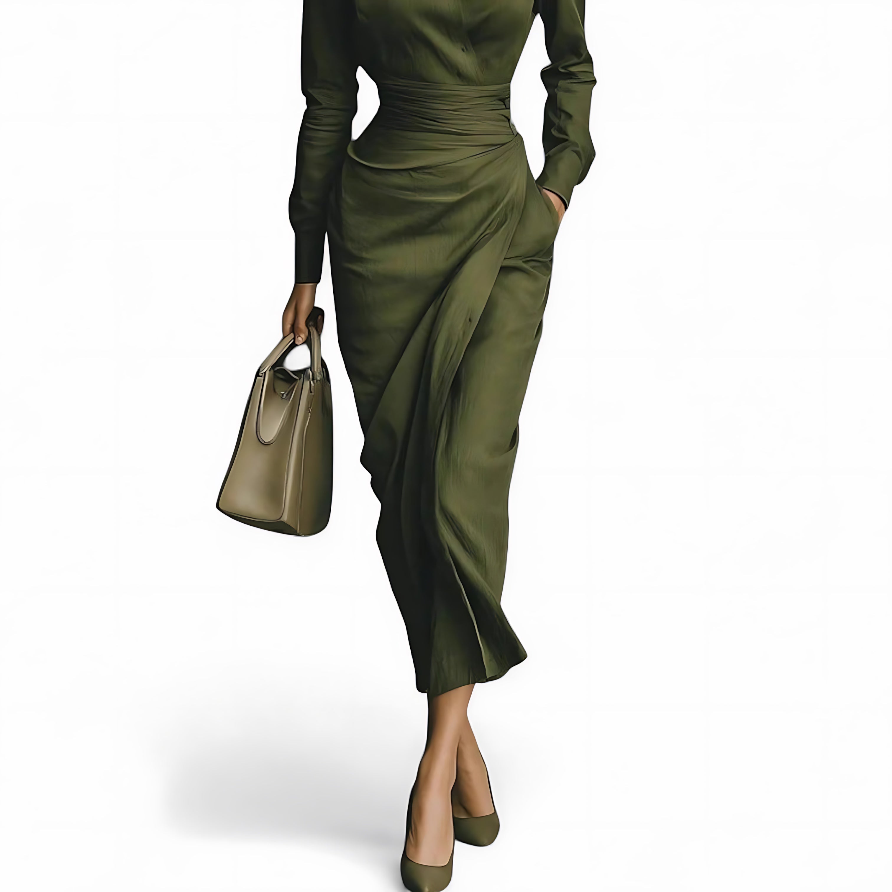 Emily – Long Sleeve Collared Wrap Midi Dress