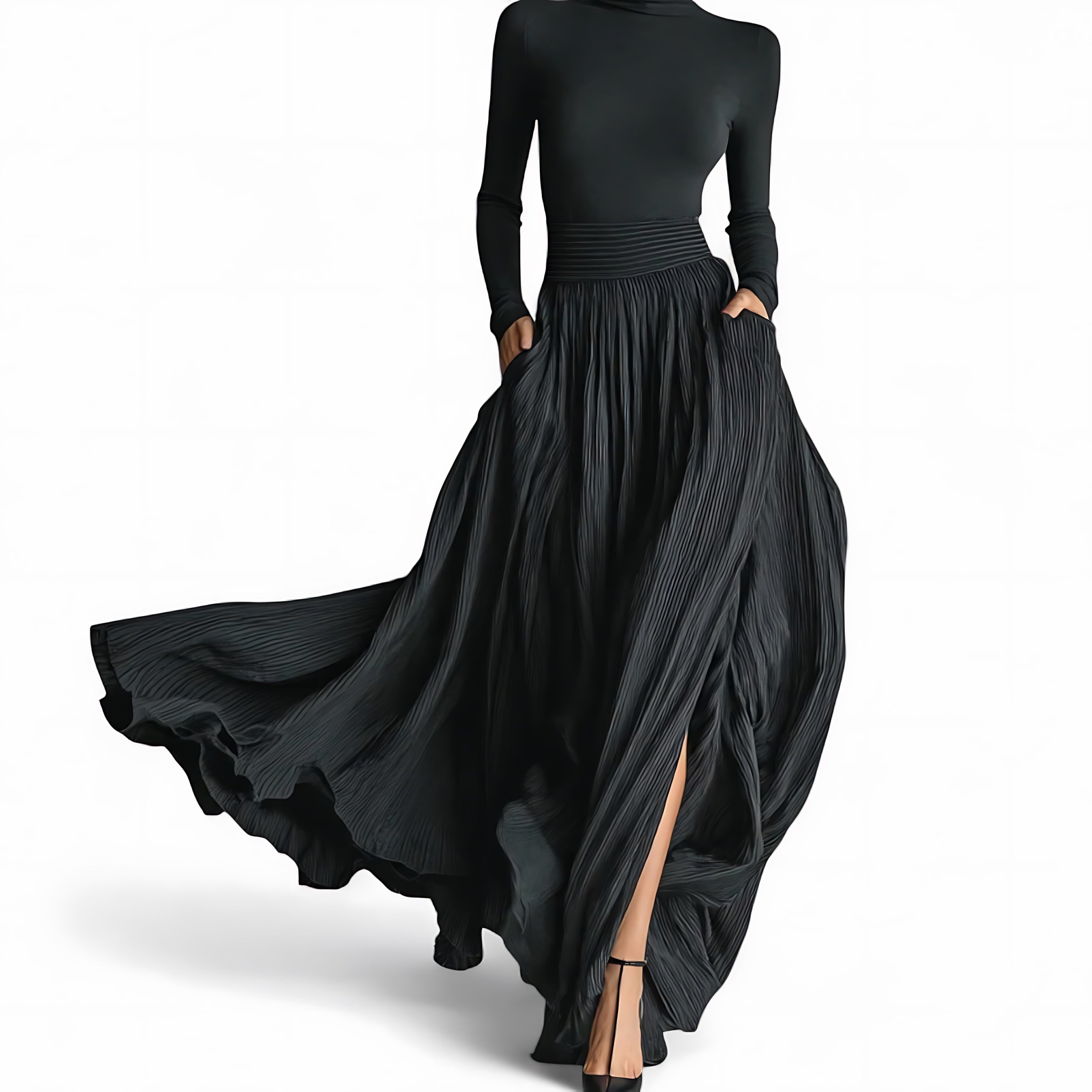 Emma – Round Neck Long Sleeve Evening Maxi Dress