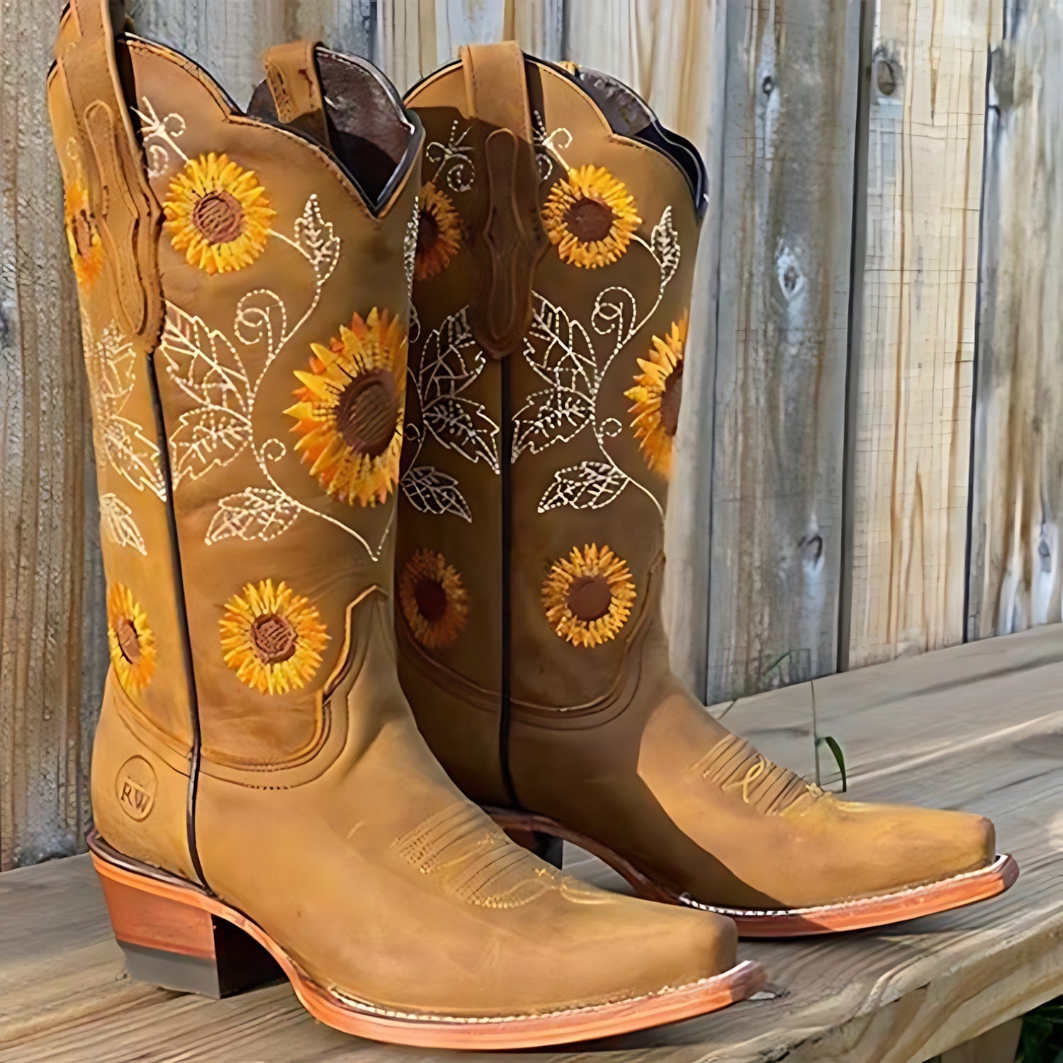 Emma – Sunflower Embroidered Cowboy Boots