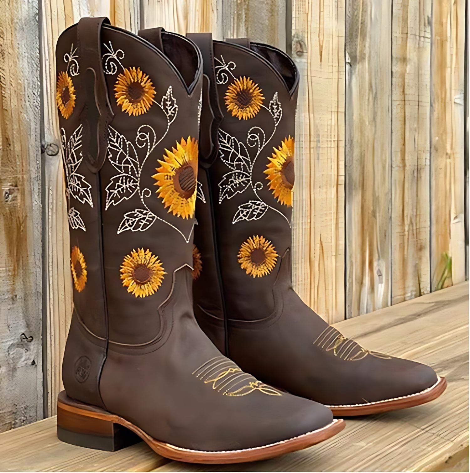Emma – Sunflower Embroidered Cowboy Boots