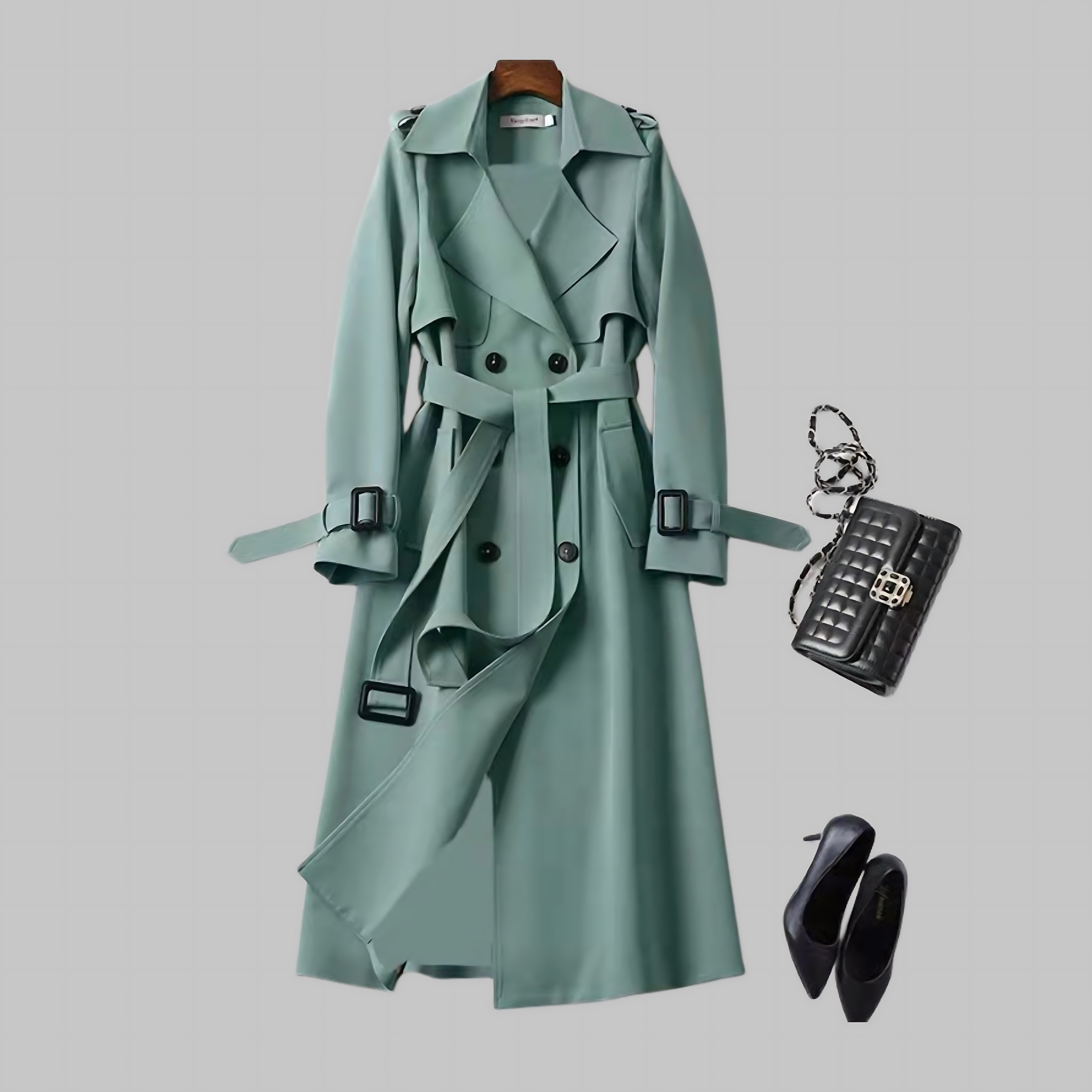 Estella – Faux Leather Trench Coat