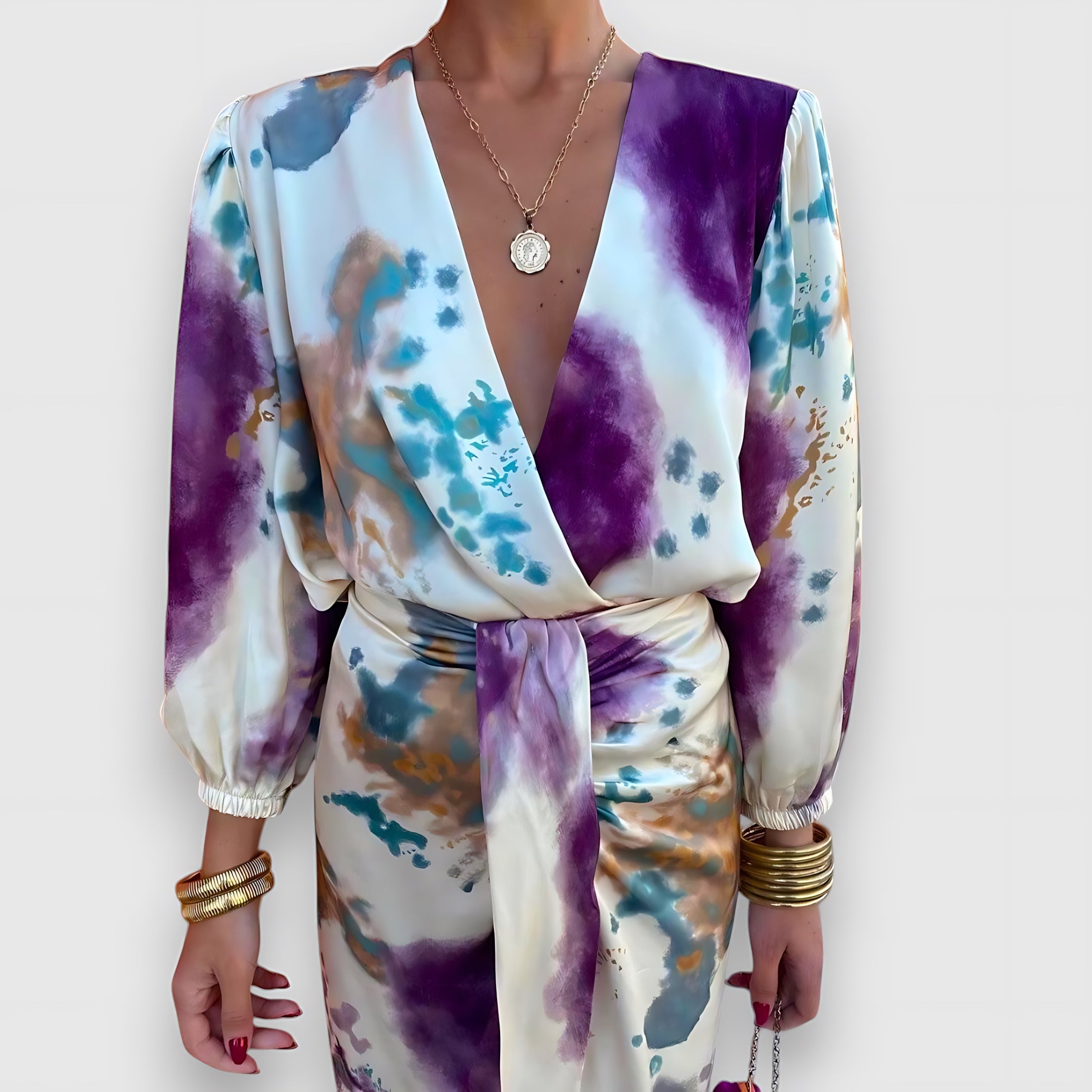 Estella – Tie Dye Print Blouse and Wrap Maxi Skirt Set