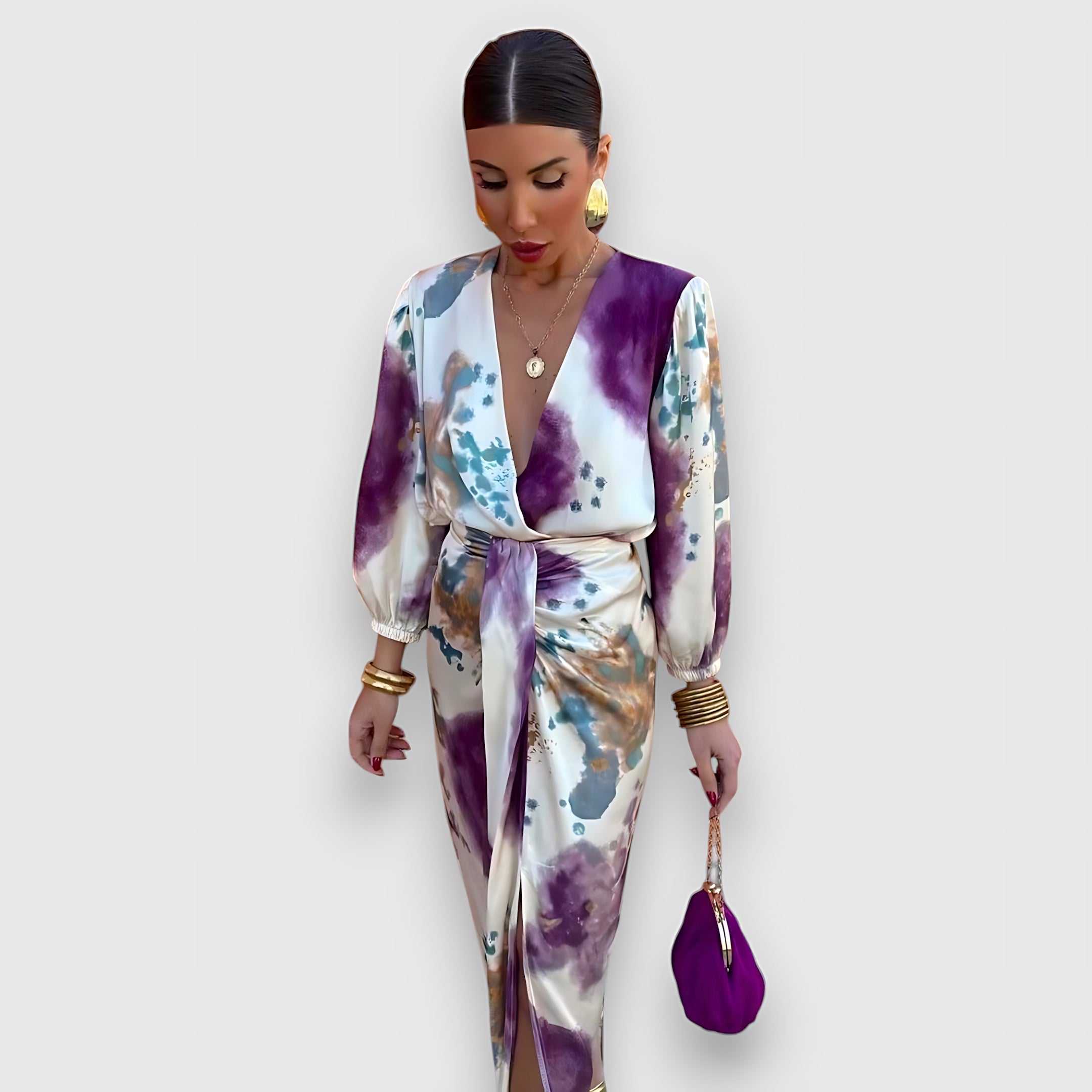 Estella – Tie Dye Print Blouse and Wrap Maxi Skirt Set
