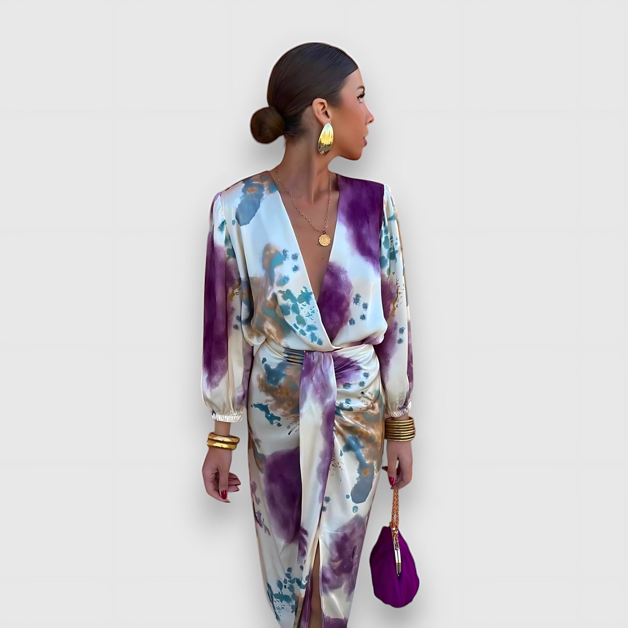 Estella – Tie Dye Print Blouse and Wrap Maxi Skirt Set