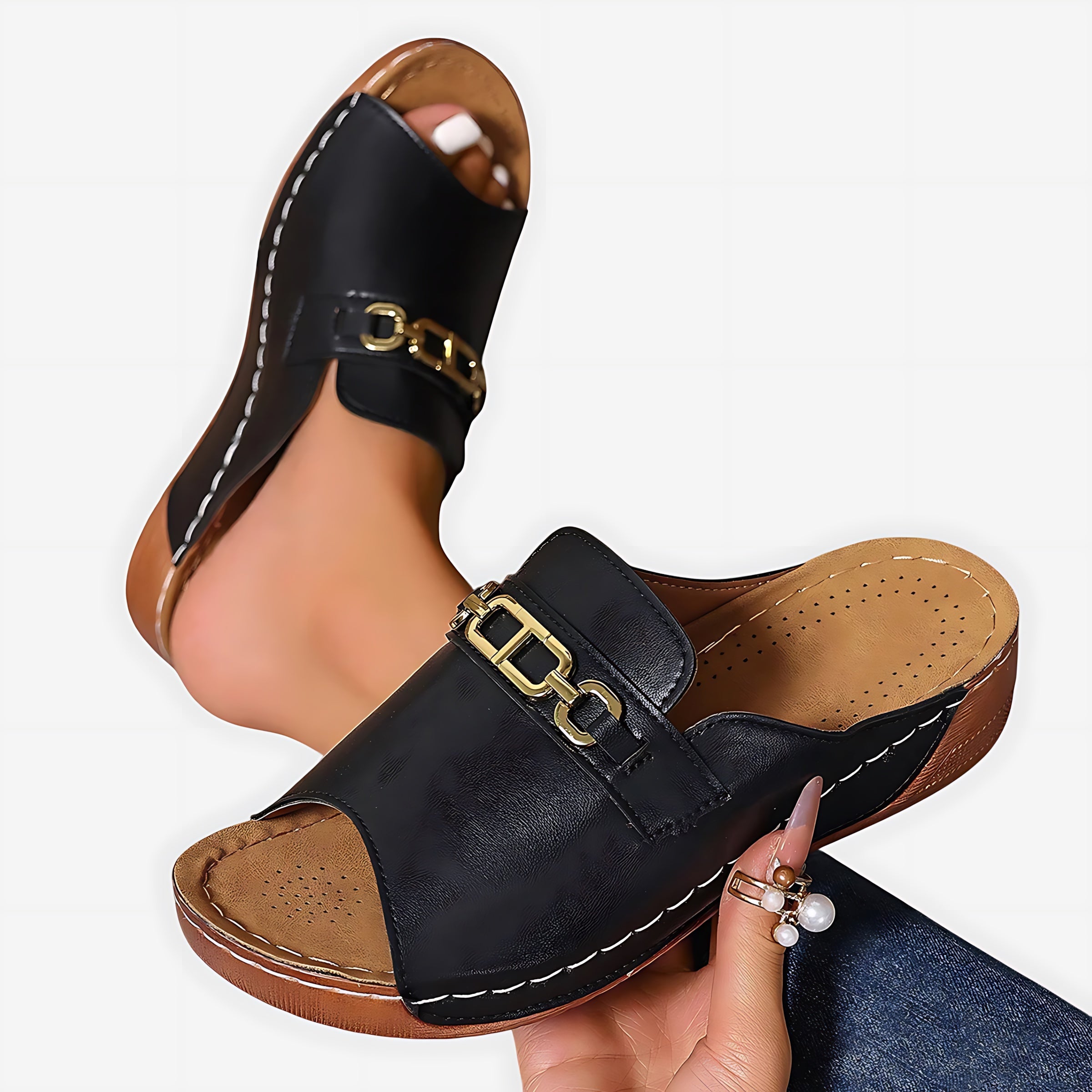 Esther – Chain Slingback Flat Sandals