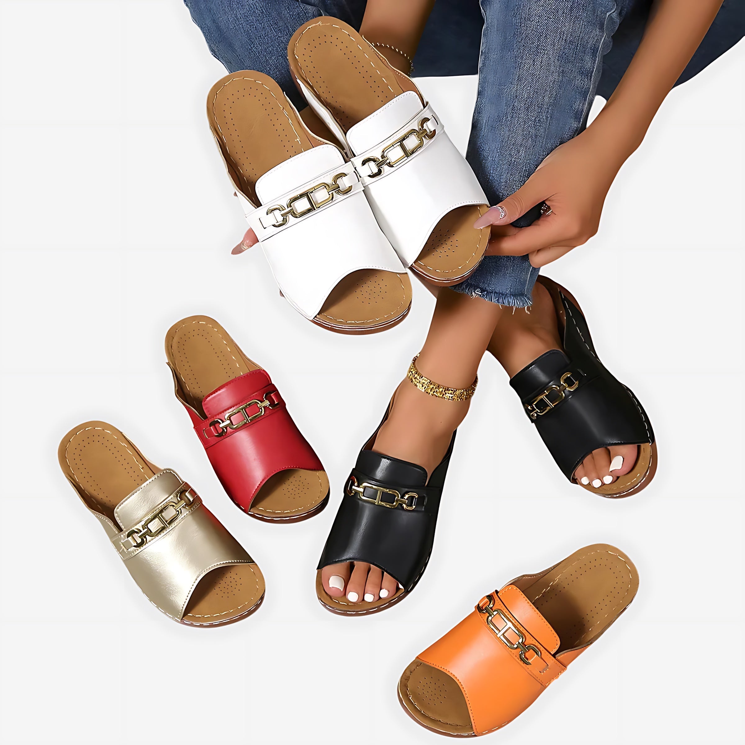 Esther – Chain Slingback Flat Sandals
