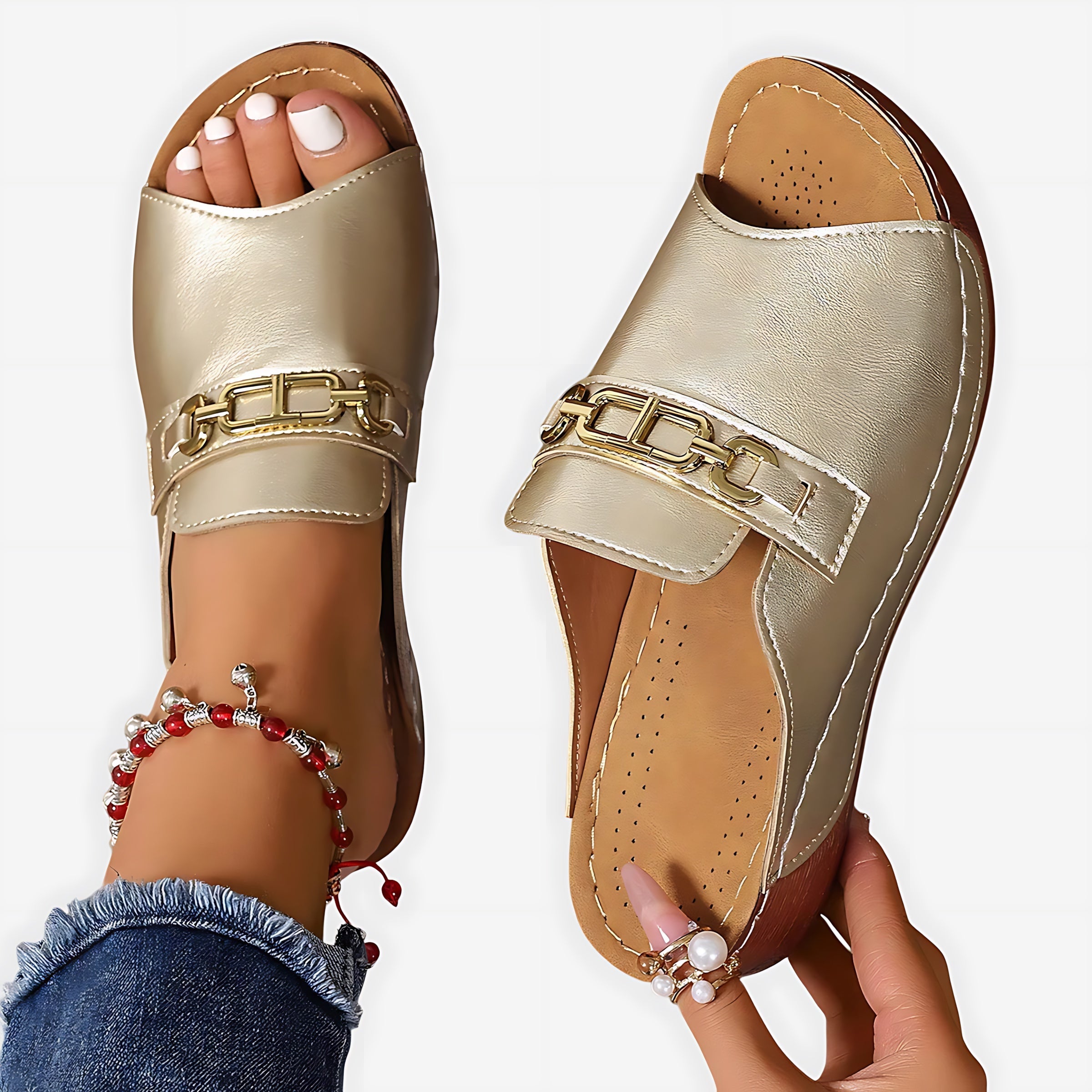 Esther – Chain Slingback Flat Sandals