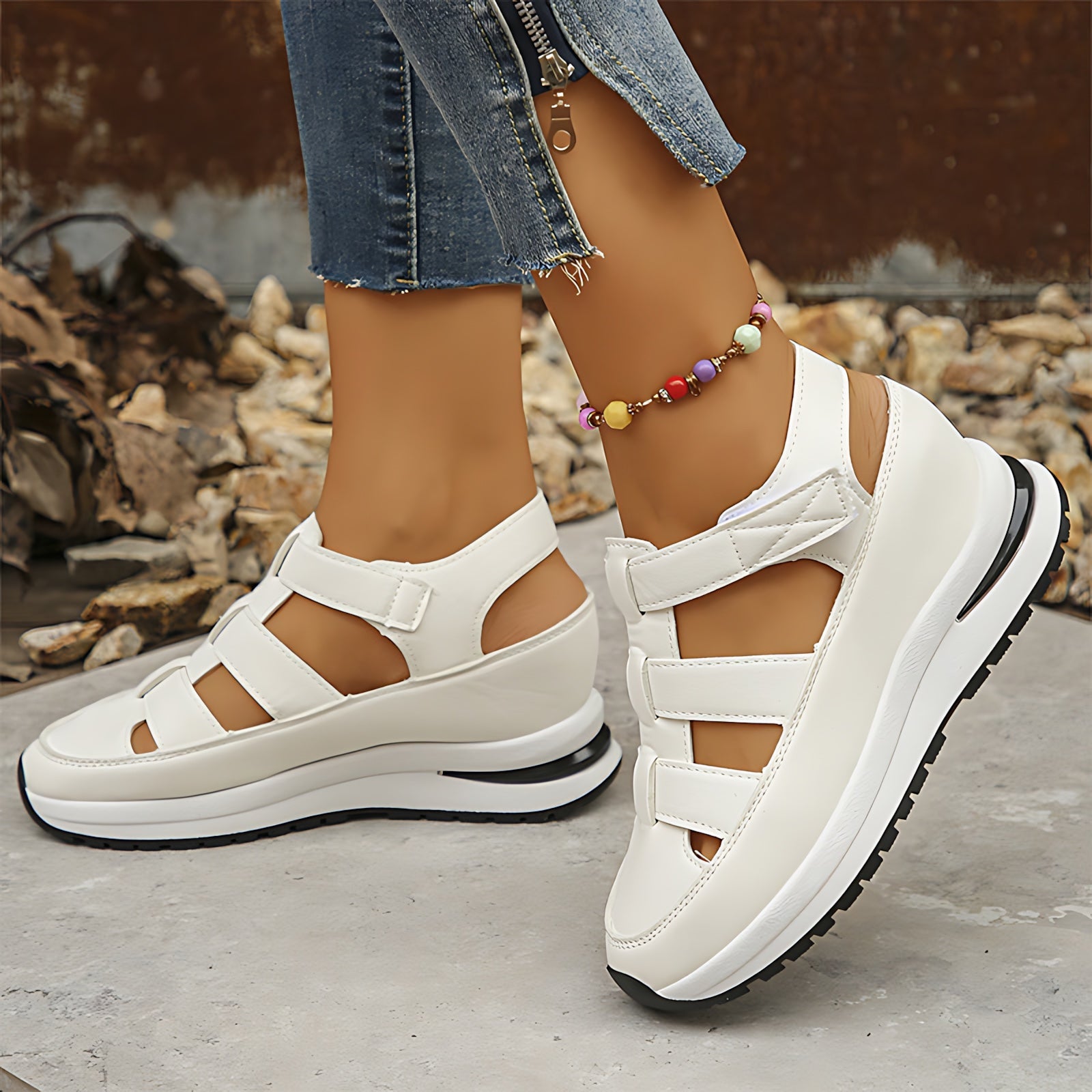 Esther – Closed Toe Cutout Wedge Sandals