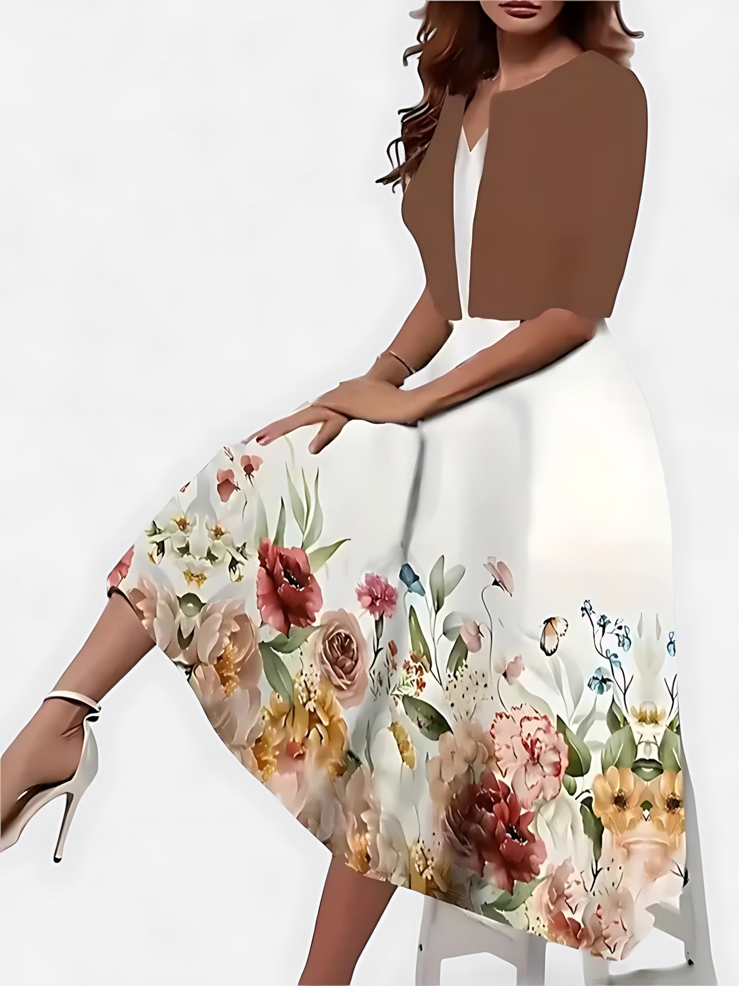 Esther – Floral Midi Dress And Jacket Set