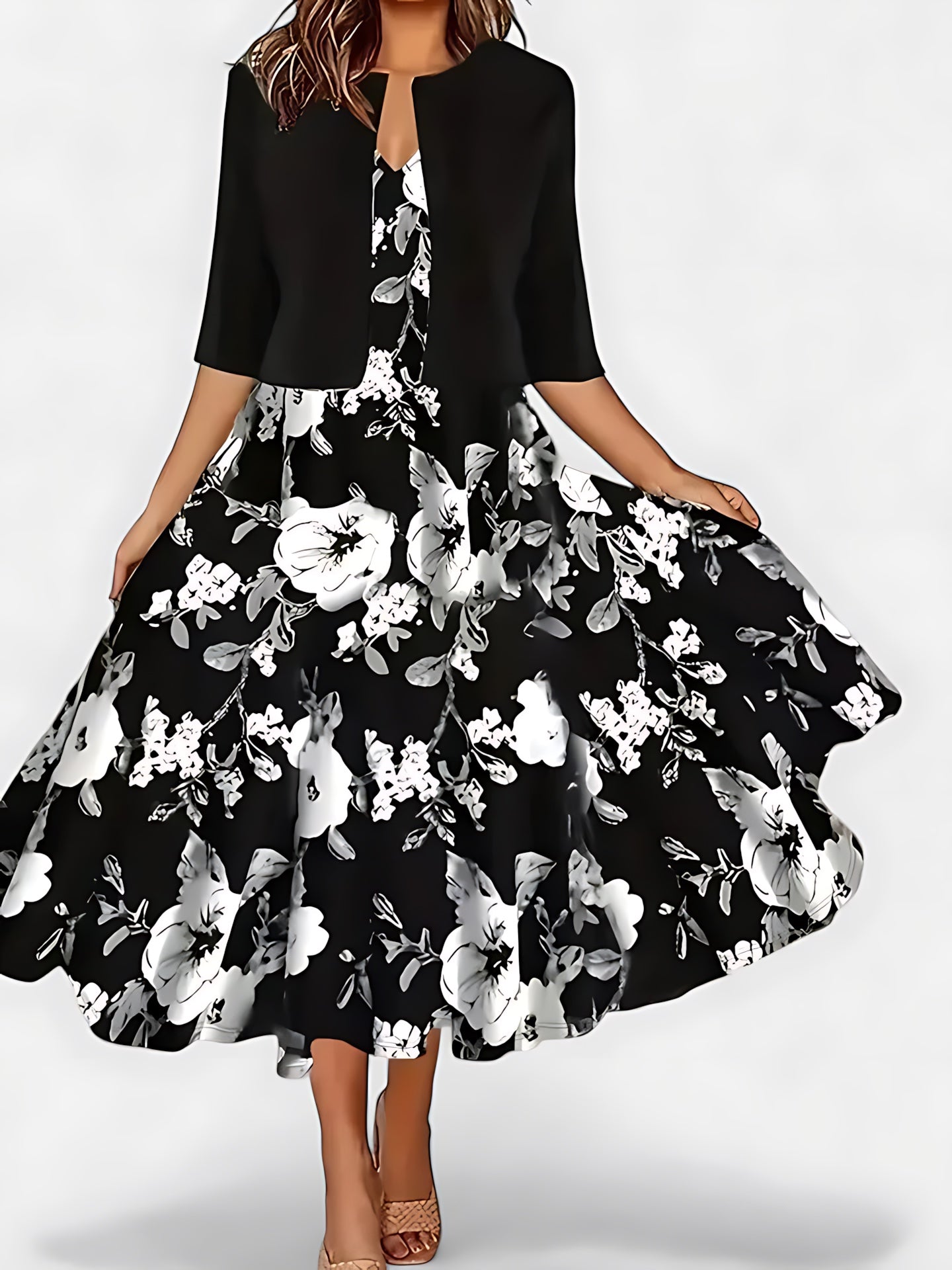 Esther – Floral Midi Dress And Jacket Set