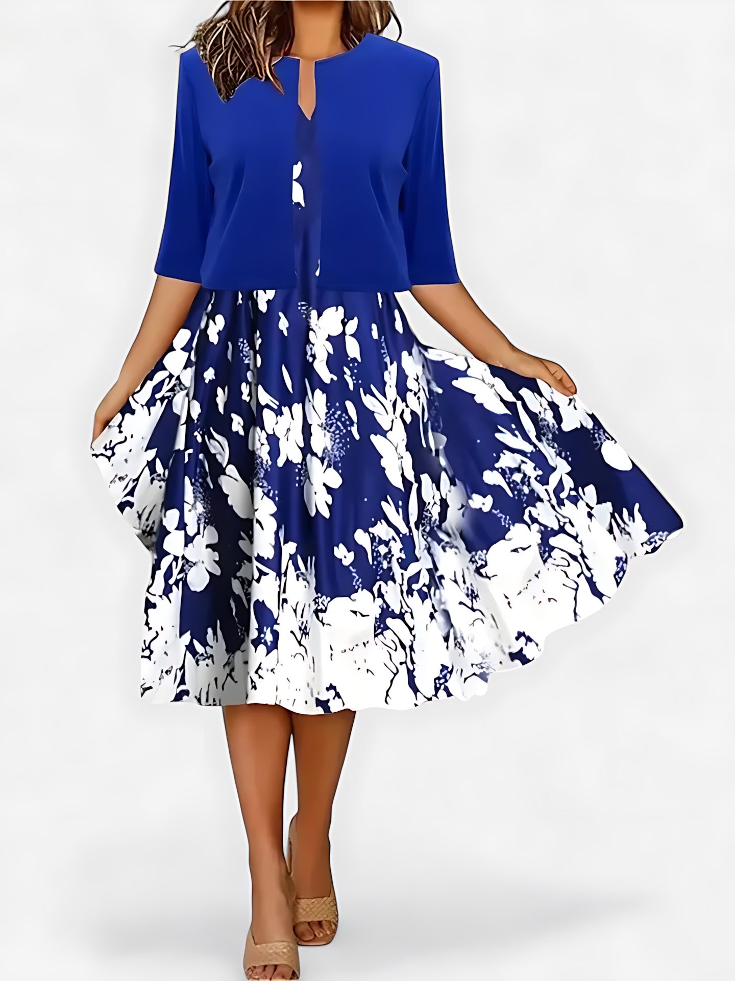 Esther – Floral Midi Dress And Jacket Set