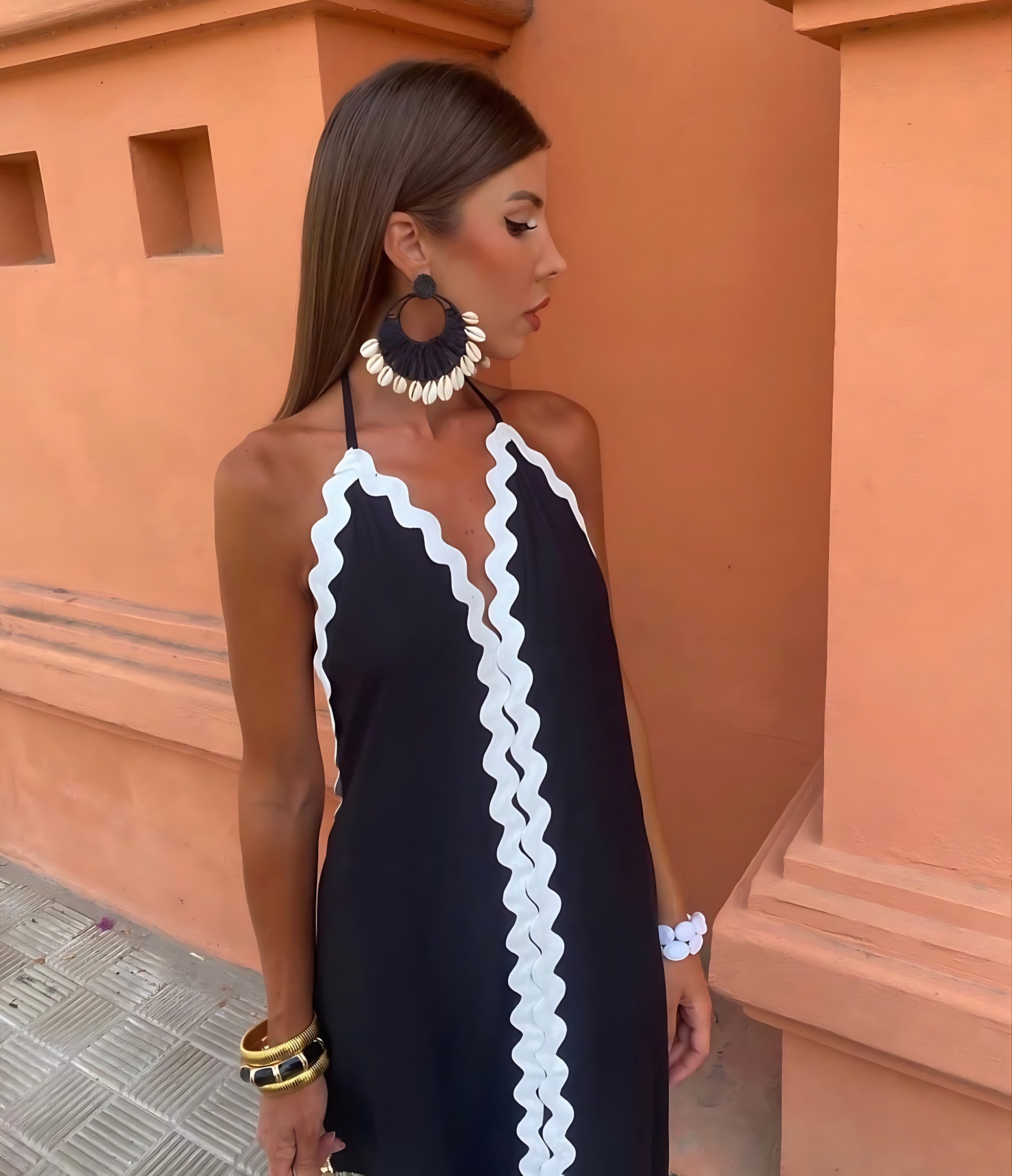 Esther – V Neck Side Slit Vacation Maxi Dress