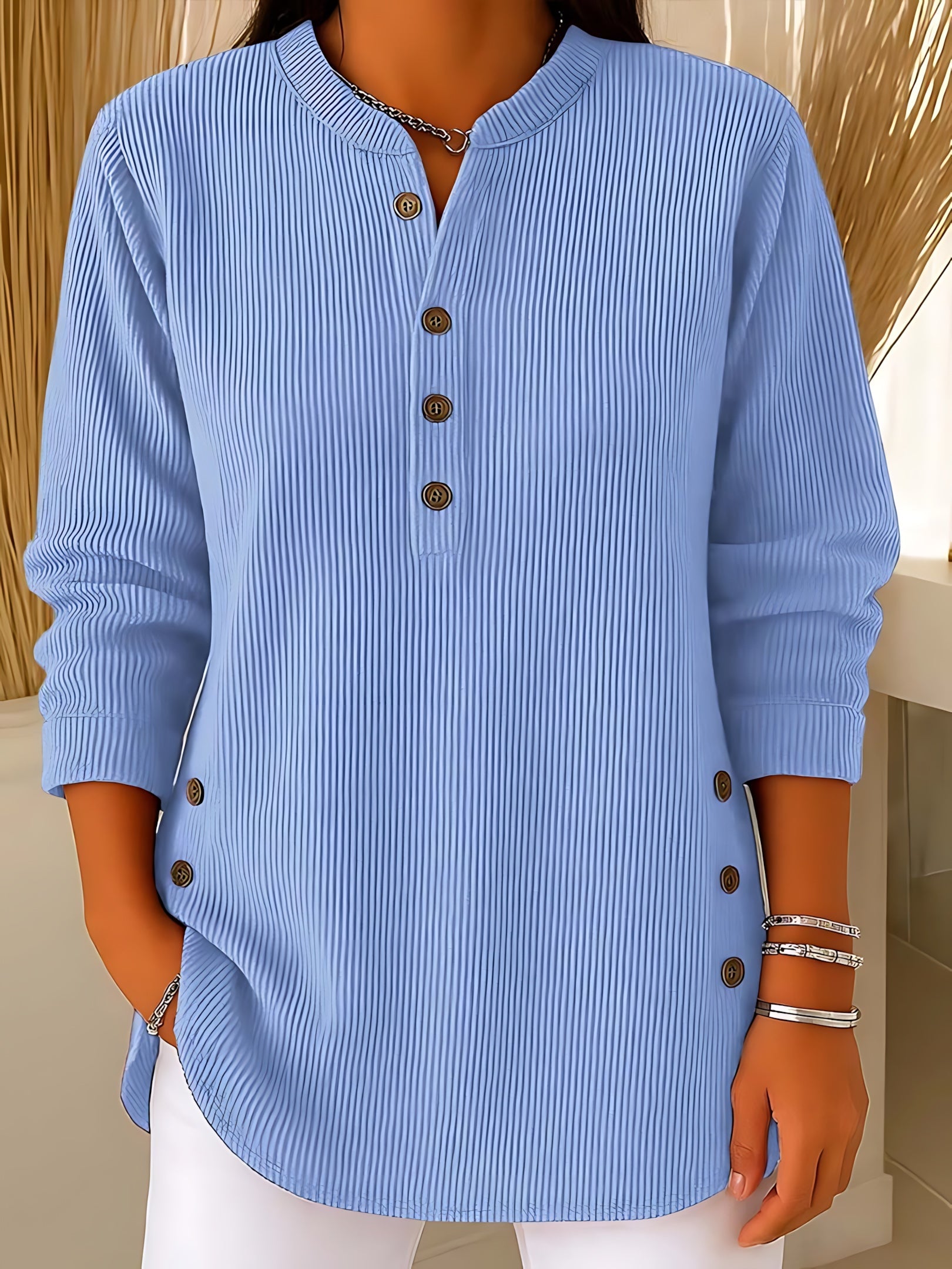 Eva – Button Front Henley Knit Top