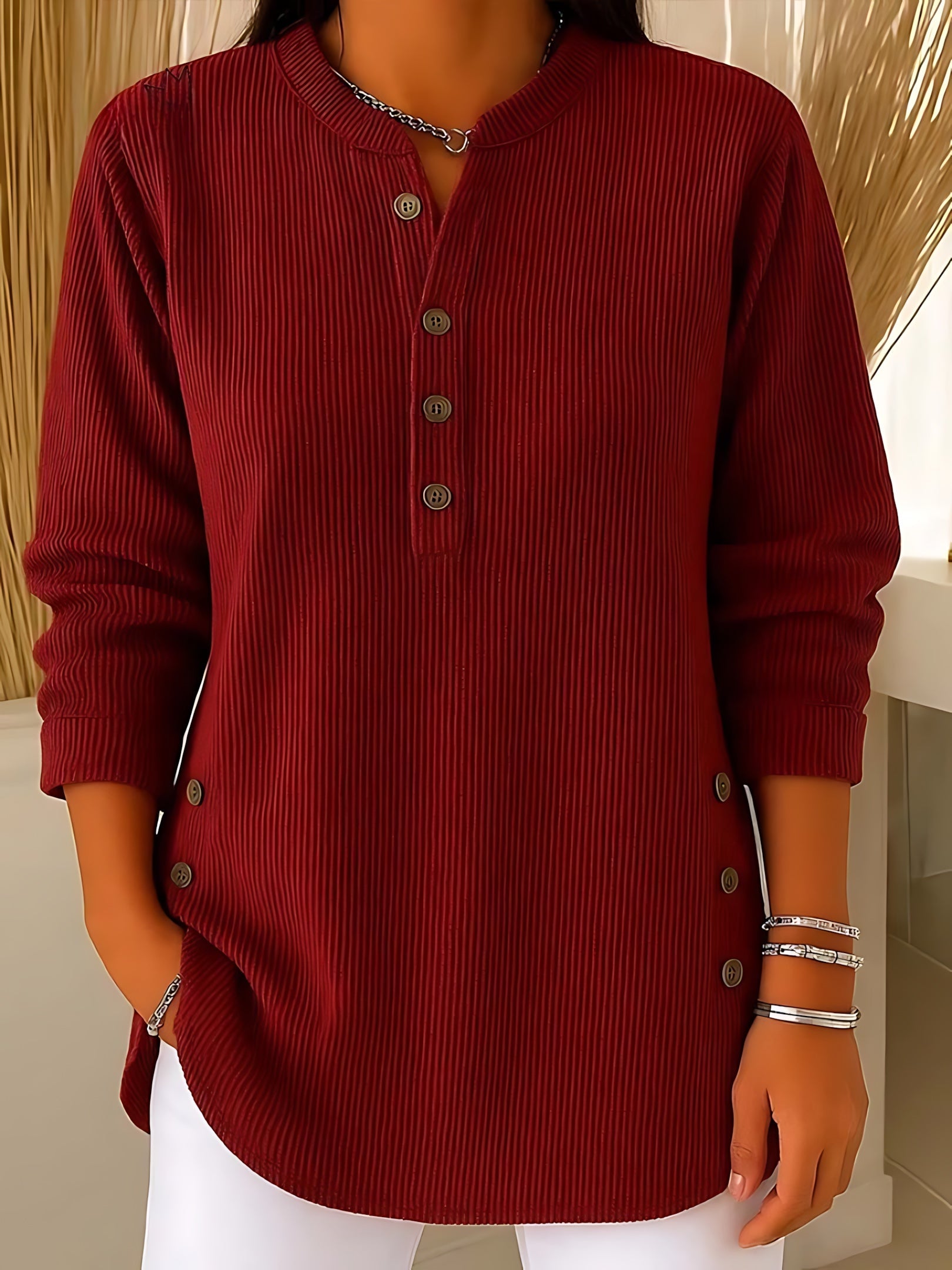 Eva – Button Front Henley Knit Top