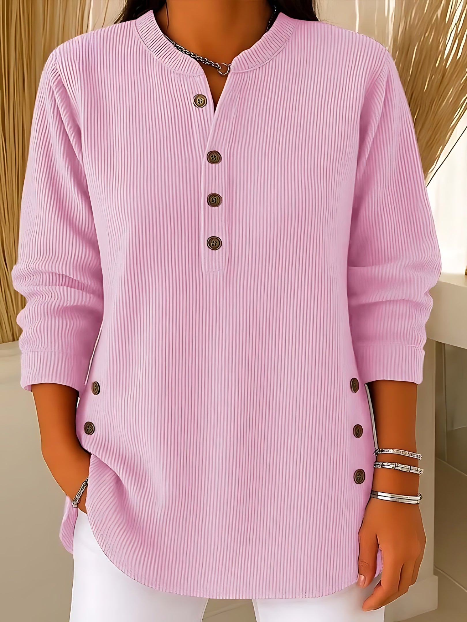Eva – Button Front Henley Knit Top