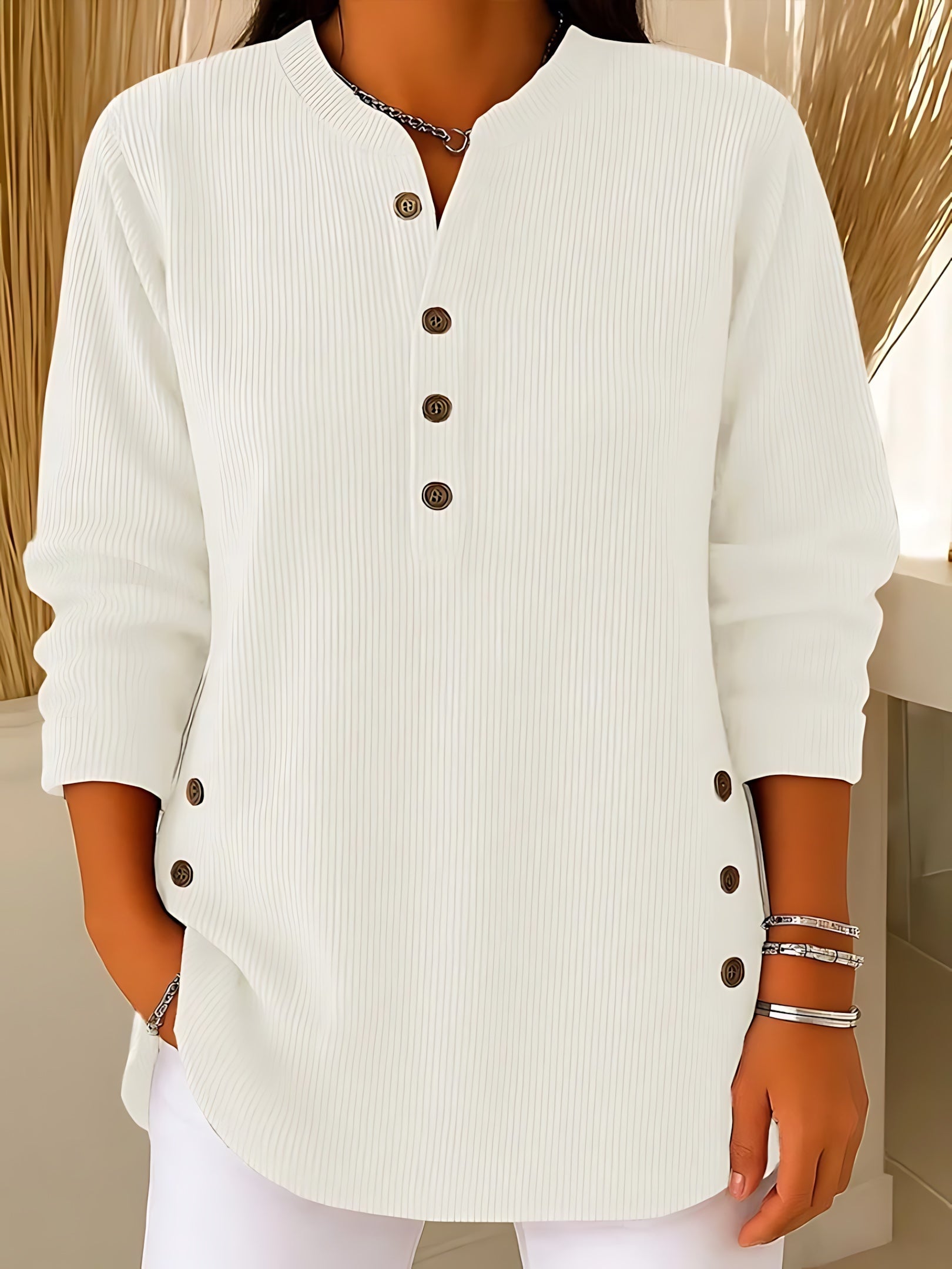 Eva – Button Front Henley Knit Top